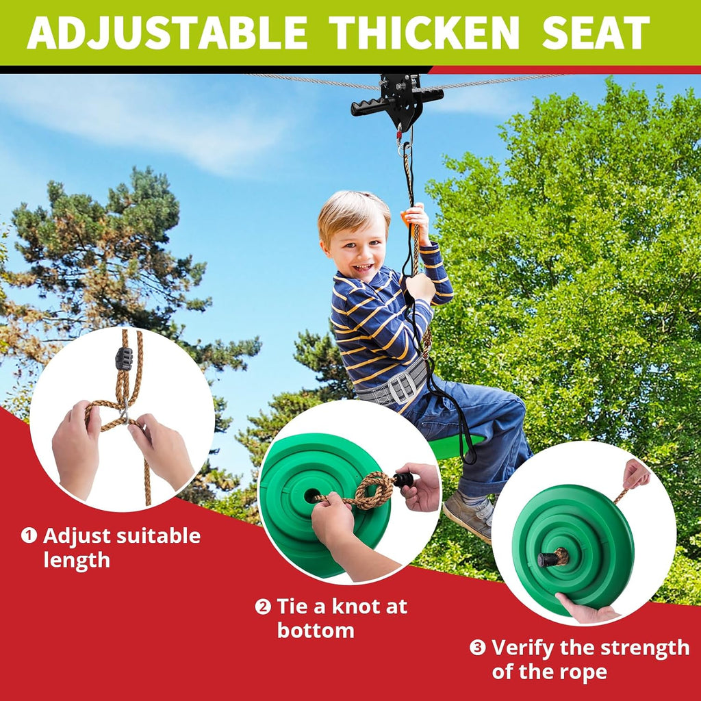 TRSMIMA Zipline Backyard Kit - 76ft Zip line Zipline Trolley Steel Spring Brake System