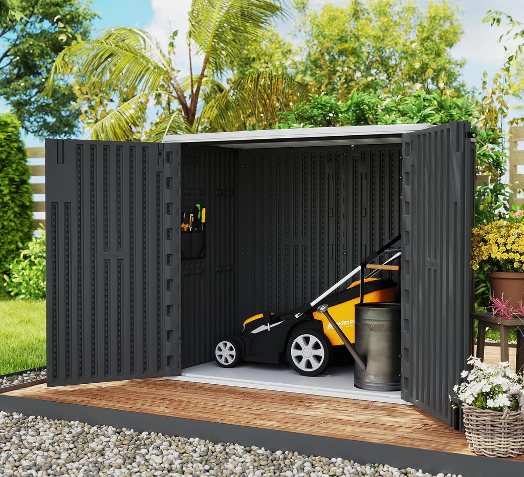 ZZM 37 Cu.ft Outdoor Storage Shed with Floor HDPE Double-Wall Resin Sheds Outdoor Storage, Lockable Weatherproof Storage Cabinet Fit for Garden Tools, Garage can, Bike, Patio Furniture, Black