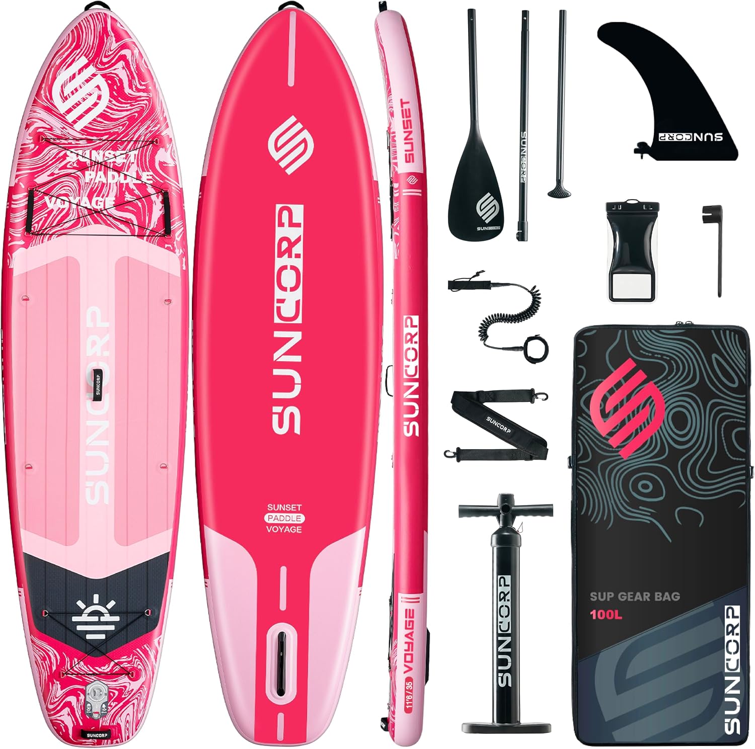 Suncorp 11.6'x35'' Inflatable Paddle Board, Extra Wide Stand-up Paddleboards, 450lbs Capacity, Inflatable SUP, Dual-Action Pump, 100L Backpack, 9 Plus Kits for Family, Fishing, Yoga&All Skill Levels