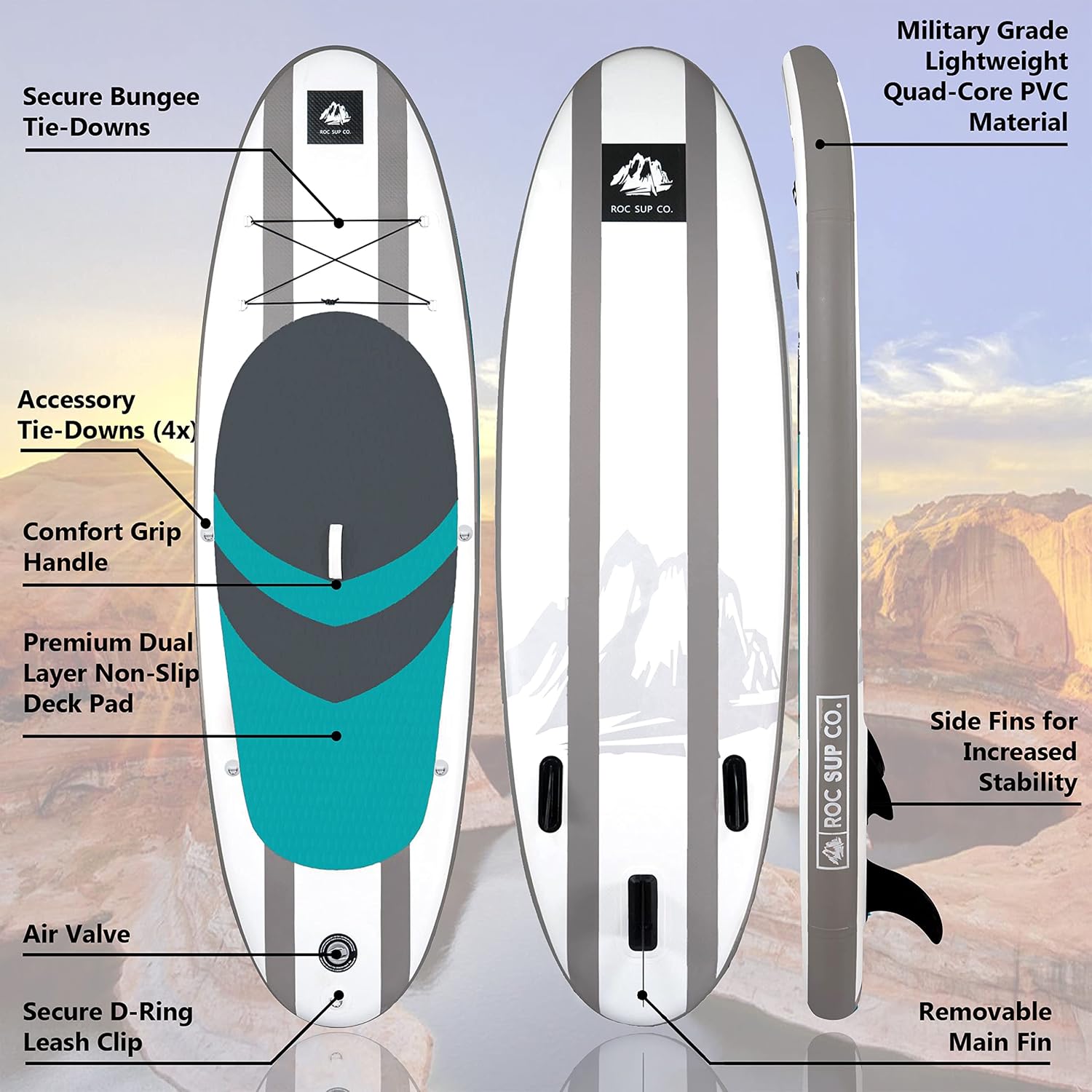 Roc Inflatable Stand Up Paddle Board with Premium SUP Paddle Board Accessories, Wide Stable Design, Non-Slip Comfort Deck for Youth & Adults