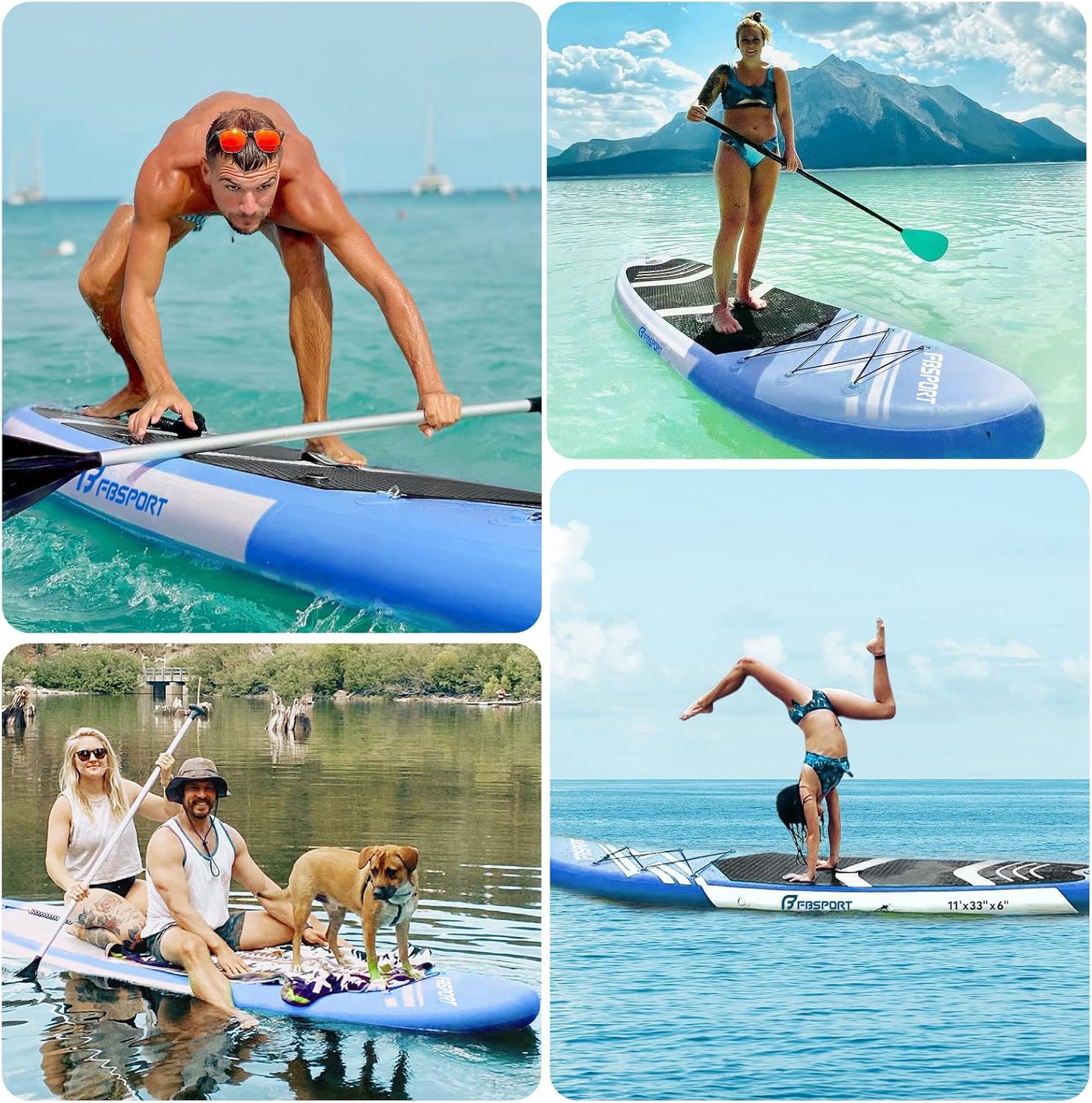 FBSPORT 11' Premium Stand Up Paddle Board, Yoga Board with SUP Accessories & Carry Bag | Wide Stance, Surf Control, Non-Slip Deck, Leash, Paddle and Pump for Youth & Adult
