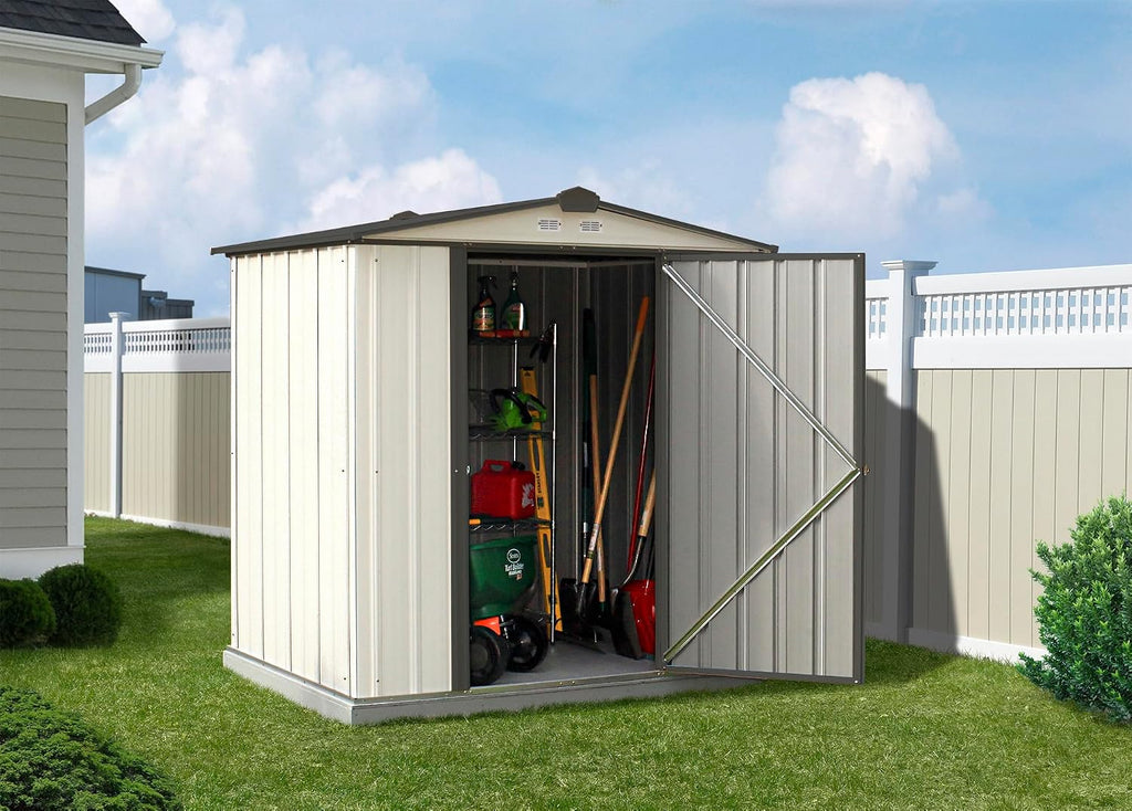 ARROW 6' x 5' EZEE Galvanized Steel Low Gable Shed Cream with Charcoal, Storage Shed with Peak Style Roof