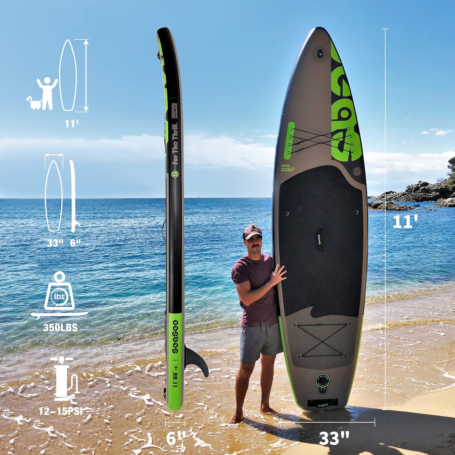 Inflatable Stand Up Paddle Board Includes Paddle, Dual Action Pump, and Accessories 11ft Lightweight iSUP, 33'*6' Wide Stable Design, Anti-Slip EVA Deck, Paddle Board for Adults