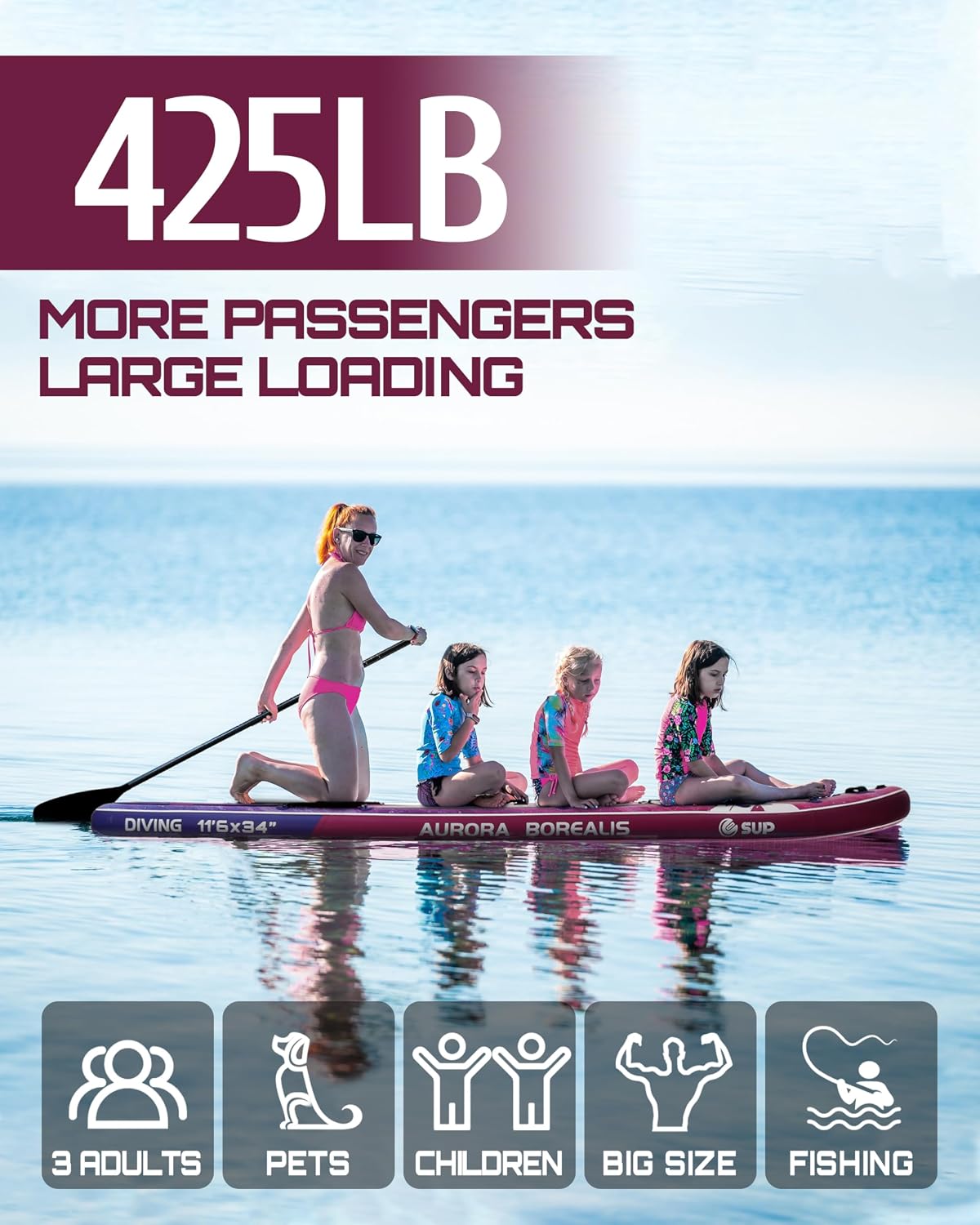 ESUP 11'6 ×34/35' Super Wide Inflatable Paddle Board with SUP Accessories, Extra Stable Stand Up Paddleboards for 2+1 Persons/Family/Beginner/Yoga, w/Shoulder Strap All-Round Sup Board