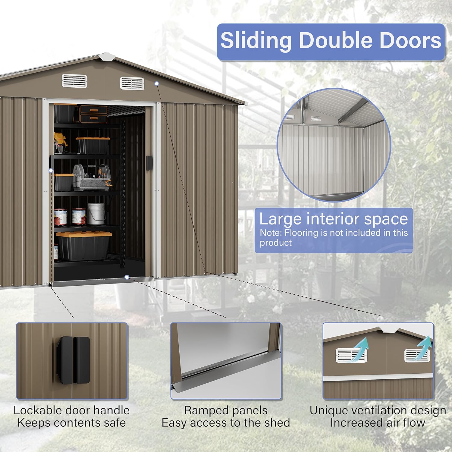Kurapika Outdoor Storage Shed, 10x8FT Large Metal Tool House with Opening and Lockable Door, for Garden, Patio, Backyard, Lawn