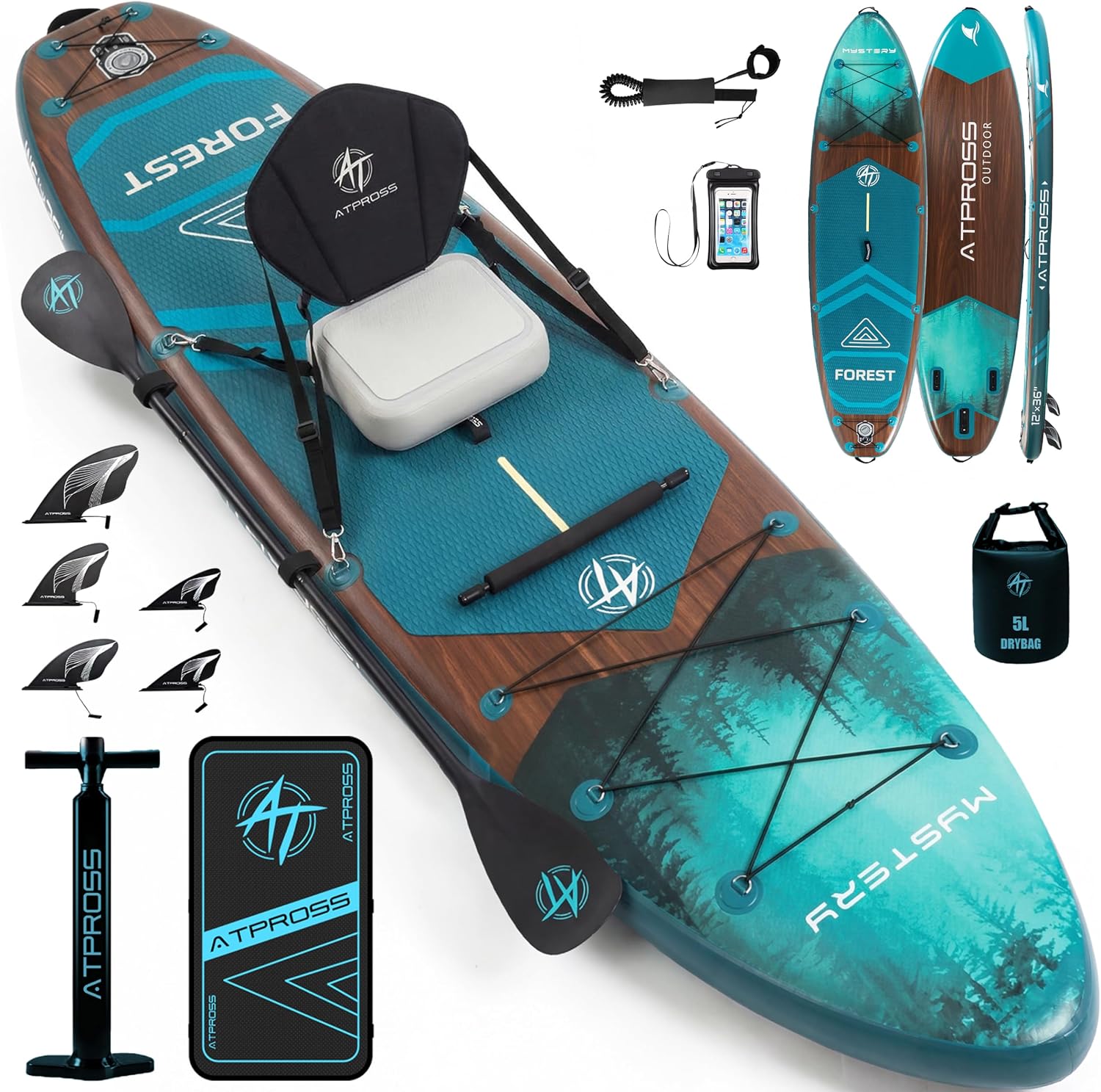 12'x36 Inflatable Paddle Board, 500lbs Extra Wide Stand Up Paddleboard for Adults with Premium SUP Accessories Kit & Backpack, Blow Up Kayak Non-Slip Stable Deck Boat for Yoga Fishing Surf