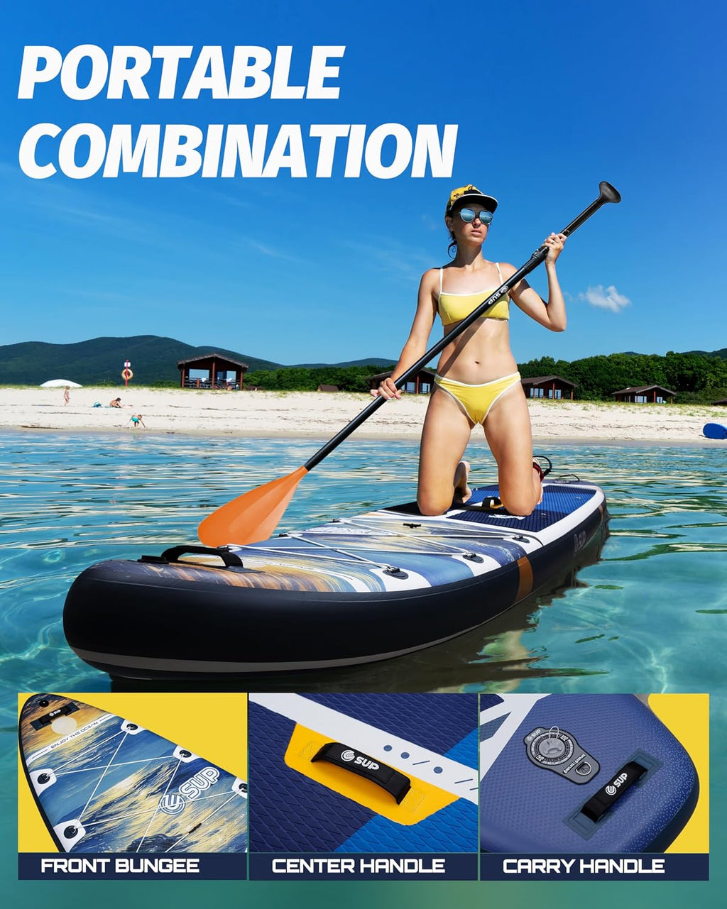 ESUP 11'6 ×34/35' Super Wide Inflatable Paddle Board with SUP Accessories, Extra Stable Stand Up Paddleboards for 2+1 Persons/Family/Beginner/Yoga, w/Shoulder Strap All-Round Sup Board