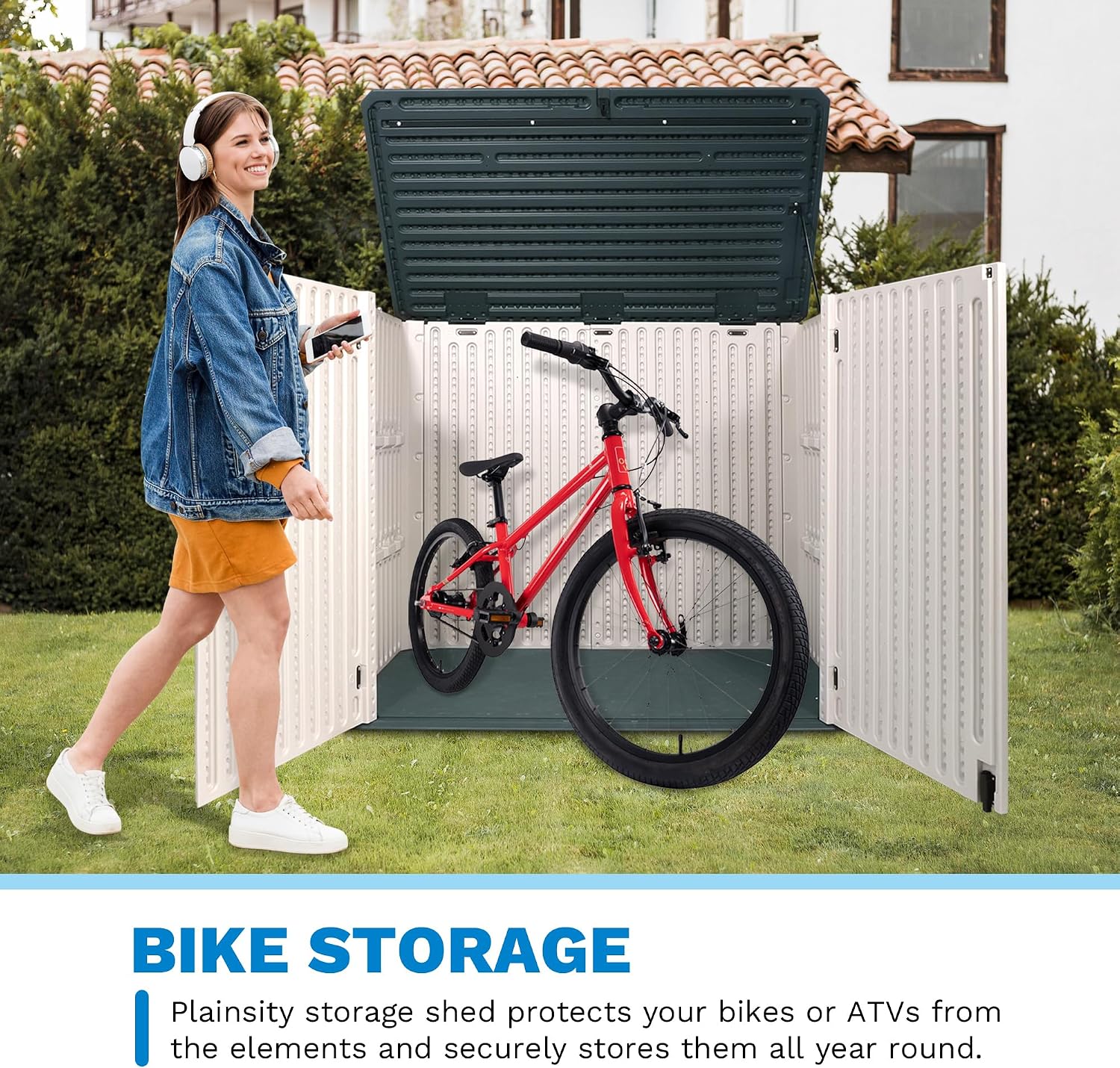 47 Cu ft Outdoor Storage Shed, Large Resin Outdoor Storage Box for Patio Garden Yard Outdoor Storage Cabinet for Tools Pool Supplies - Lockable Deck Boxes Outdoor Waterproof