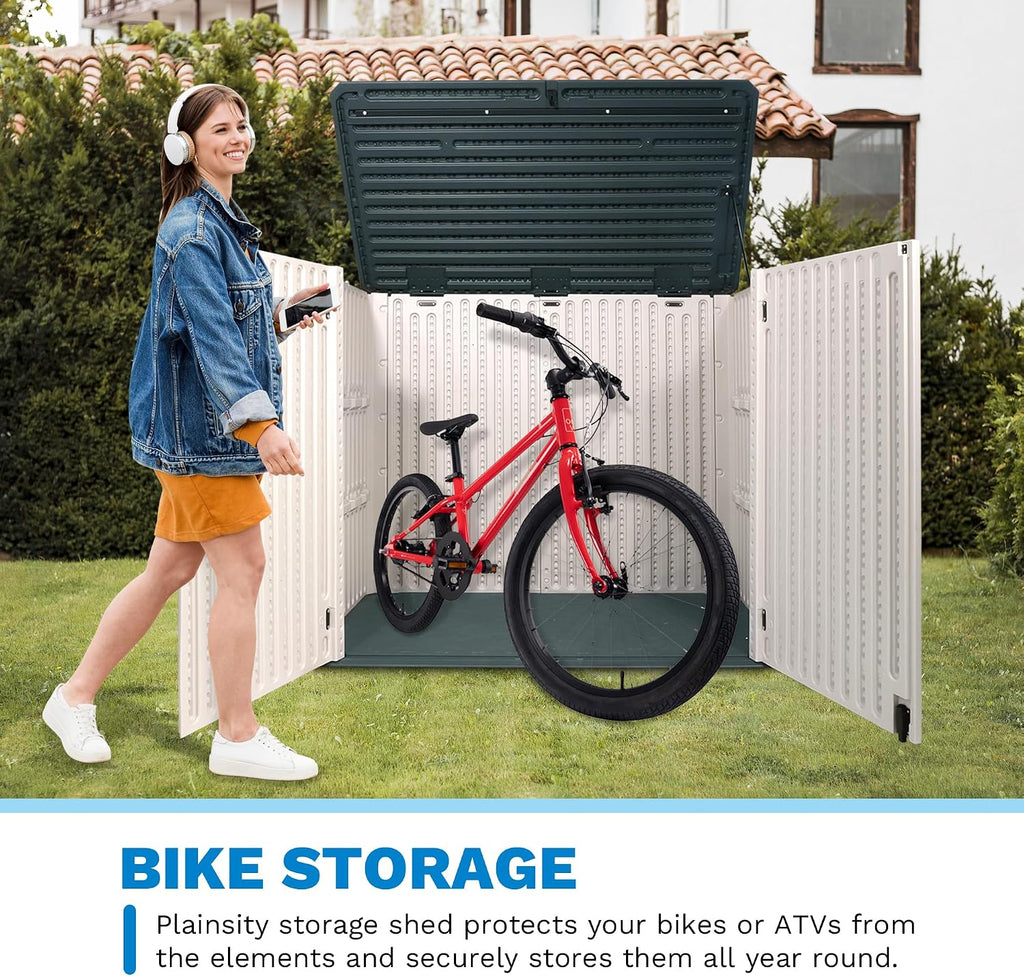 47 Cu ft Outdoor Storage Shed, Resin Outdoor Storage Box for Patio Yard Weatherproof Outdoor Storage Cabinet for Tools Pool Supplies - Lockable Deck Boxes Outdoor Waterproof(Creamy White)
