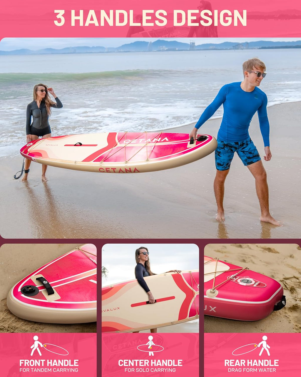 CETANA 11'6×35' Extra Wide Inflatable Paddle Board,Stand Up Paddle Board for Beginner,450lb Capacity SUP for Family with Safety Leash,3 Removable Fins,Dual-Action Pump& Floating Paddle