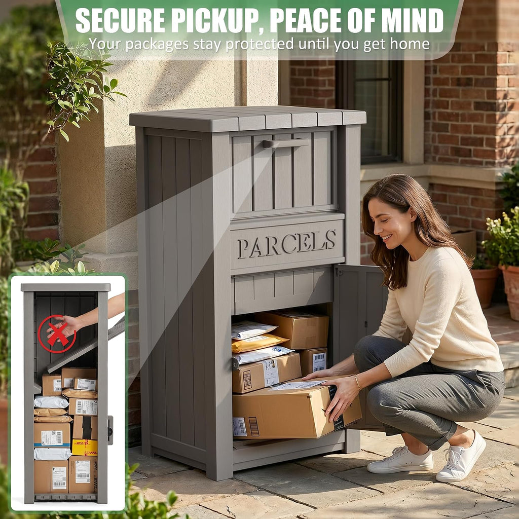 Large Package Delivery Boxes for Outside Waterproof Parcel Drop Storage Box UV Resistant Resin Lockable Secure for Outdoor Porch Patio (Grey)