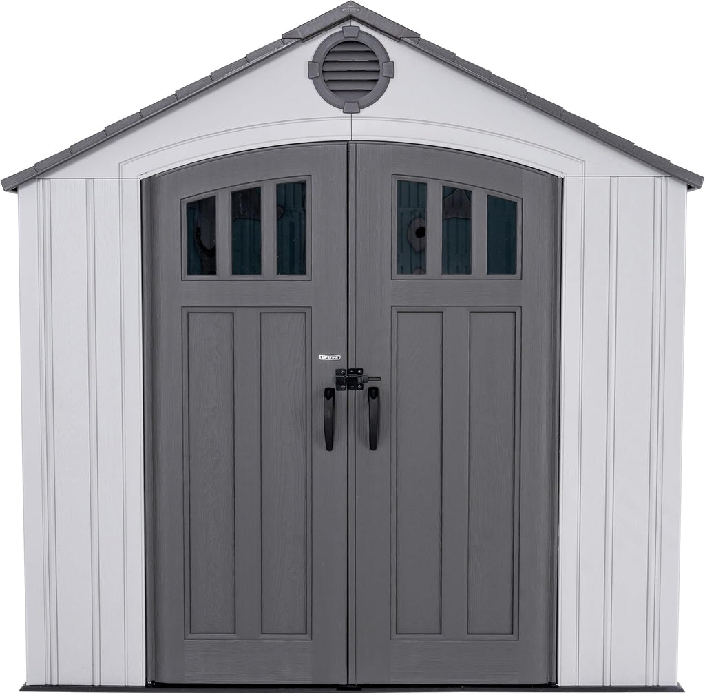 Lifetime Outdoor Storage Shed, 8x10 Ft, Gray, Resin Tool Shed with Lockable Doors and Steel-Reinforced Walls