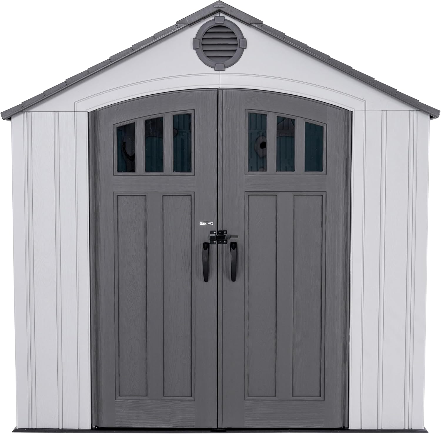 Lifetime Outdoor Storage Shed, 8x10 Ft, Gray, Resin Tool Shed with Lockable Doors and Steel-Reinforced Walls