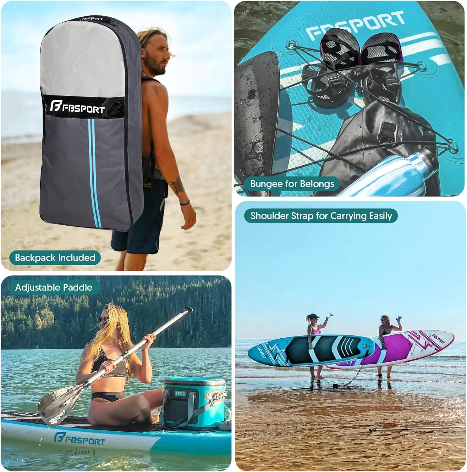 FBSPORT 11' Premium Stand Up Paddle Board, Yoga Board with SUP Accessories & Carry Bag | Wide Stance, Surf Control, Non-Slip Deck, Leash, Paddle and Pump for Youth & Adult