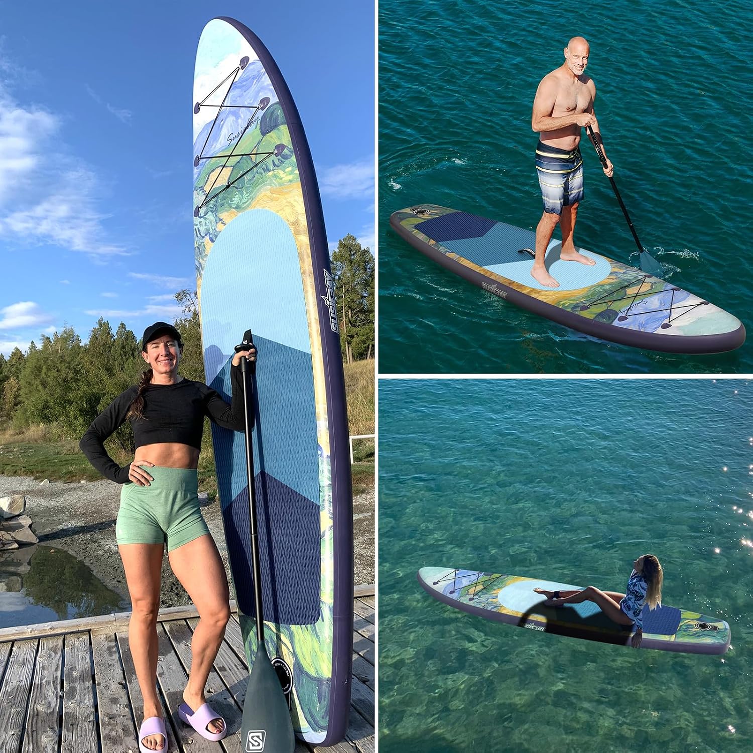 Inflatable Stand Up Paddle Board, 11ft 10'6' Paddle Board for Adults & Youth, Durable SUP Accessories with Non-Slip Deck, Dual Hand Pump,10L Dry Bag,108L Backpack