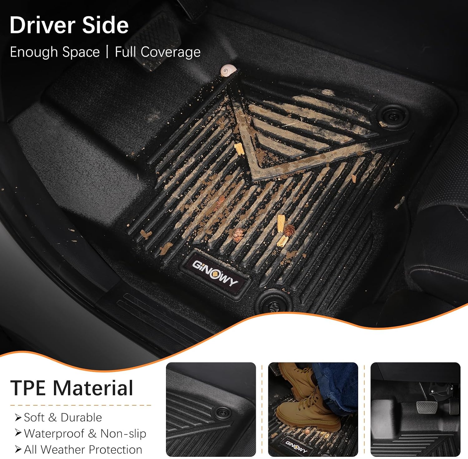 GINOWY-Floor Mats & Cargo Liner for Ford Escape Hybrid 2020-2026 (Include Plug in Hybrid) 丨TPE All Weather Mats Custom Fit Floor Liners Eacape Hybrid Mats Cargo Trunk Mat Escape Hybrid Accessories