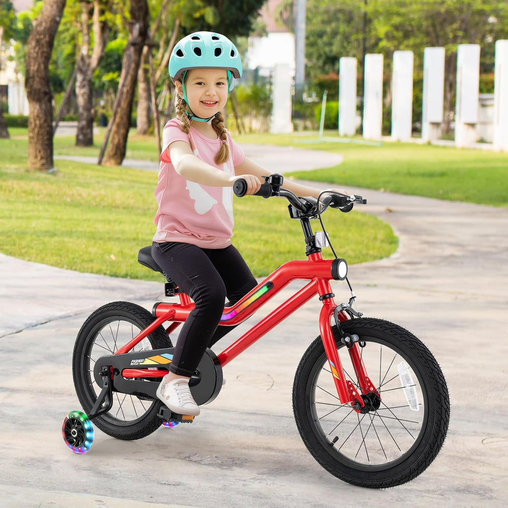 BABY JOY Lighted Kids Bike, 16 18 Inch Children Bicycle with 7-Mode LED Lighted Frame, Headlight, Flash Training Wheels, Dual-Brake, 95% Pre-Assembled, Girls Boys Bike for 4-8 Years