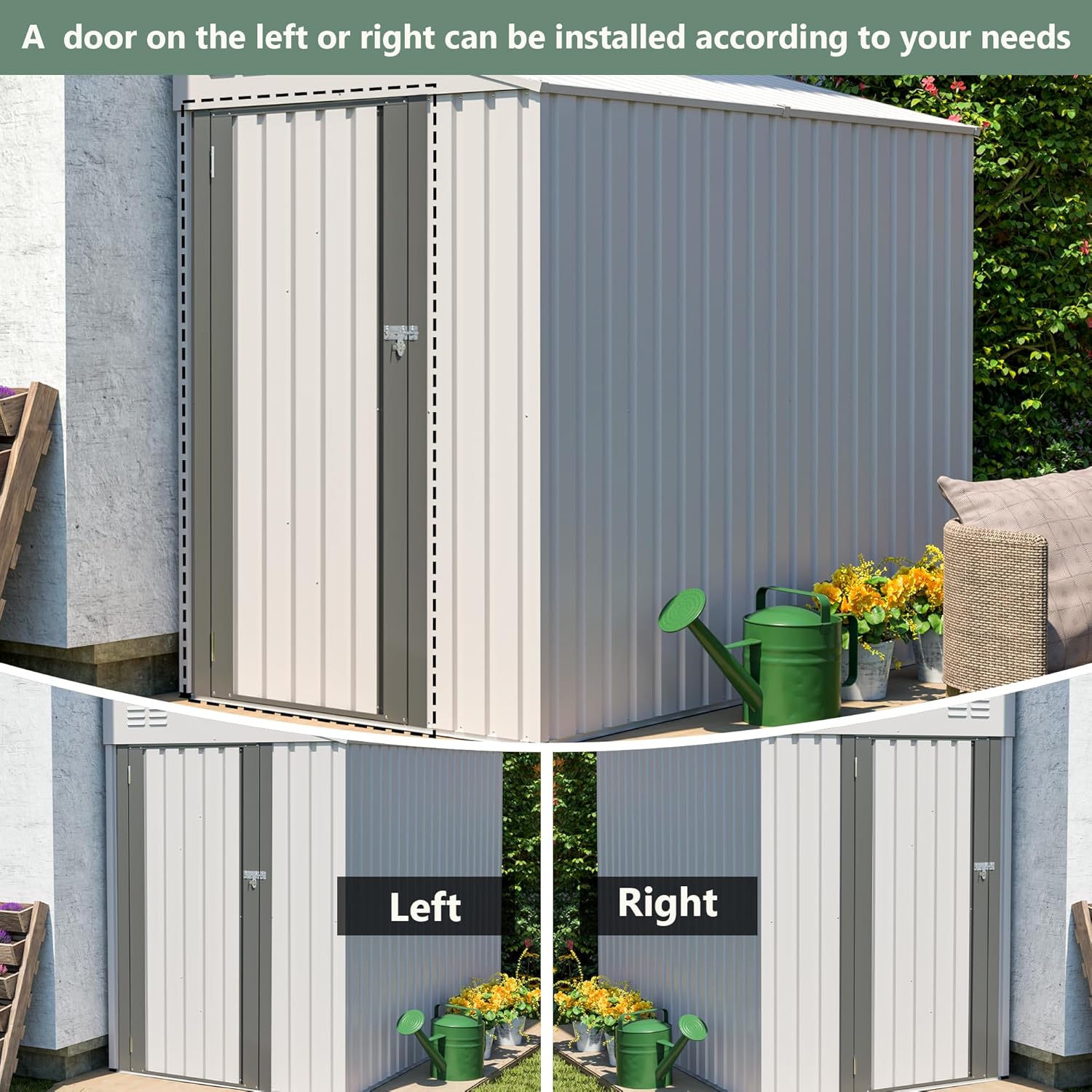 4x7 FT Lean to Shed with Single Lockable Side Door, Outdoor Metal Storage Shed, Sloping Roof Galvanized Utility Steel Tool Shed for Garden, Patio, Lawn & Backyard