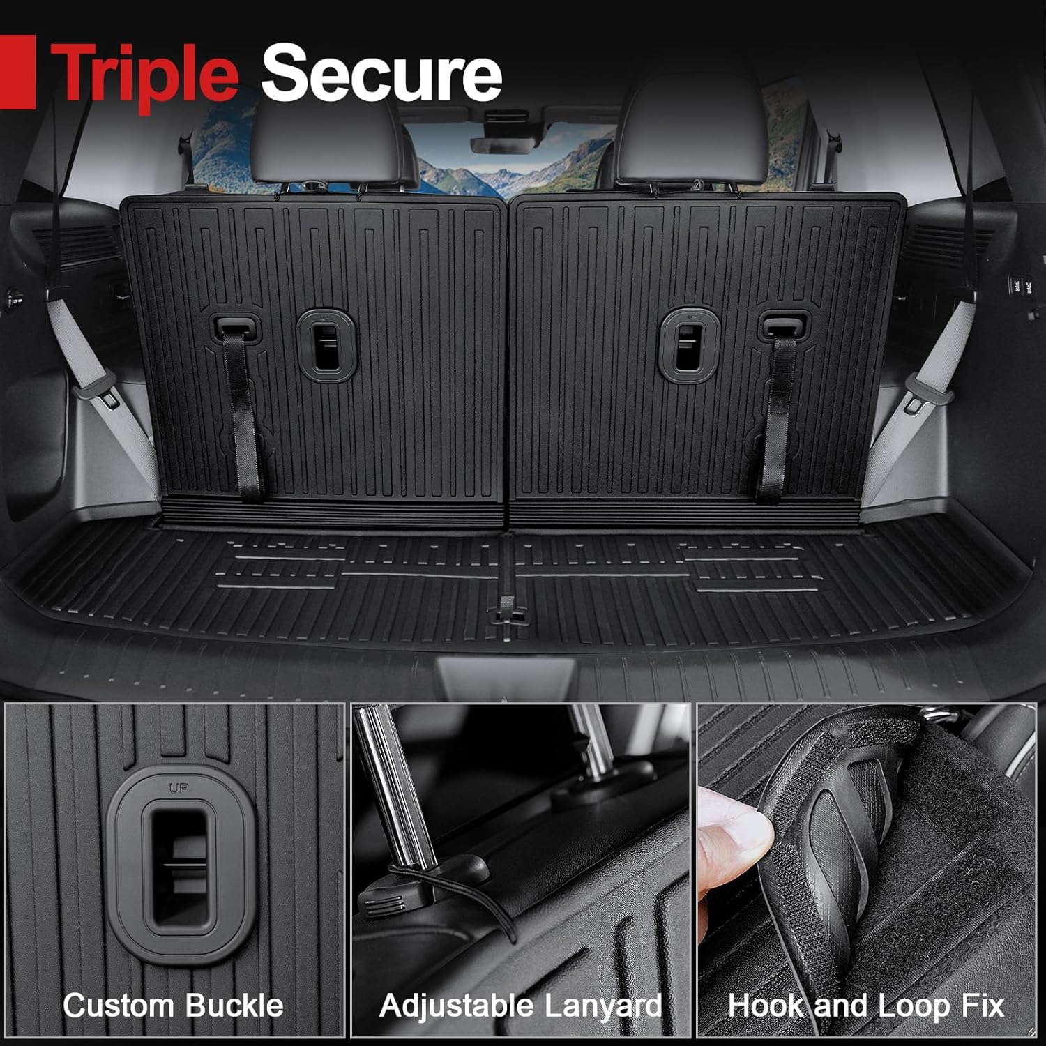 Floor Mats for Hyundai Santa Fe 2024-2026 (Fit Hybrid and Gas), TPE All Weather Protection Durable Trunk Cargo Mat with Backrest Mat for Hyundai Santa Fe