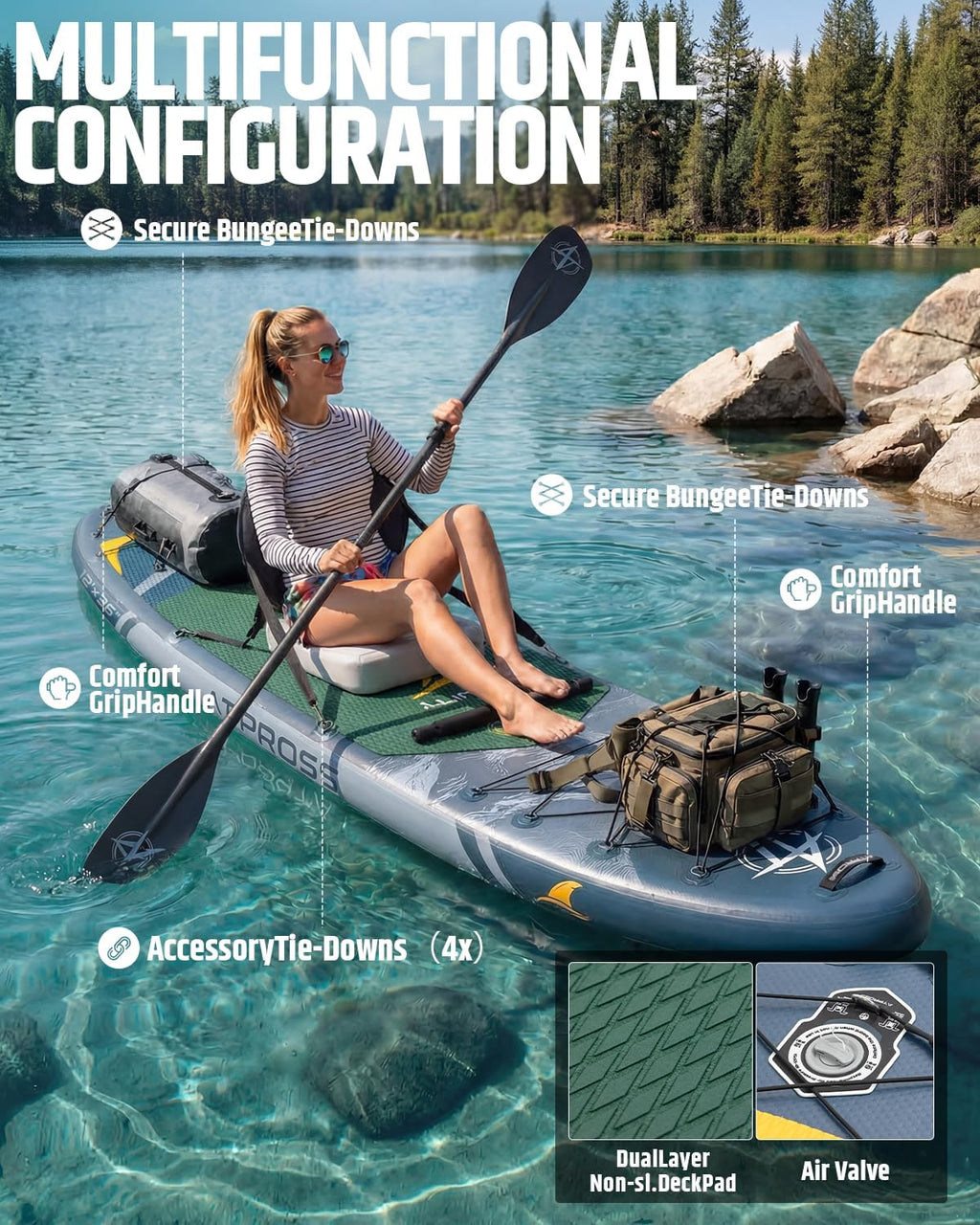 12'x36 Inflatable Paddle Board, 500lbs Extra Wide Stand Up Paddleboard for Adults with Premium SUP Accessories Kit & Backpack, Blow Up Kayak Non-Slip Stable Deck Boat for Yoga Fishing Surf