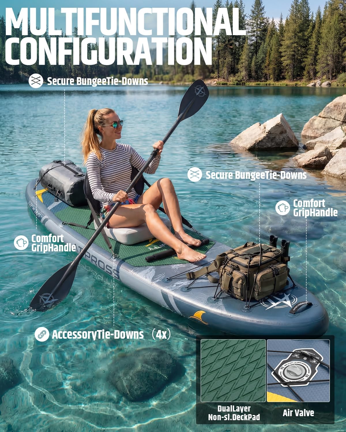 12'x36 Inflatable Paddle Board, 500lbs Extra Wide Stand Up Paddleboard for Adults with Premium SUP Accessories Kit & Backpack, Blow Up Kayak Non-Slip Stable Deck Boat for Yoga Fishing Surf