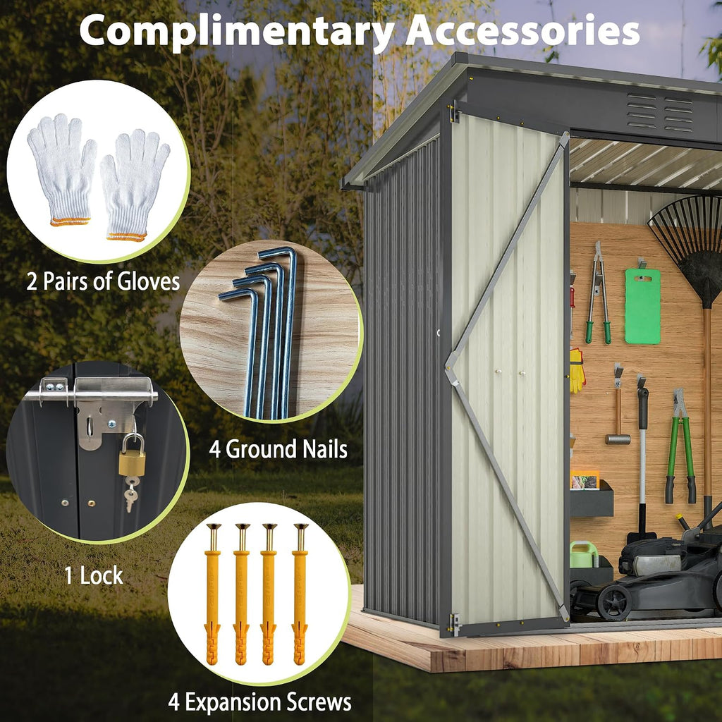 Outdoor Storage Shed, 6 X 4ft Metal Galvanized Steel Garden Shed with Floor Frame, Utility Tool Shed Storage House for Backyard, Patio, Lawn