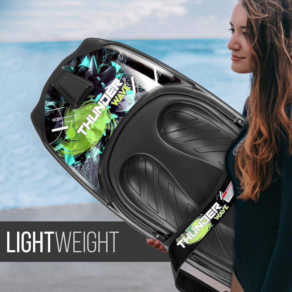SereneLife Thunder Wave Kneeboard, with Strap and Hook for Kids & Adults | Universal Water Sport Kneeboard for Boating, Waterboarding, Kneeling Boogie Boarding, Knee Surfing (Black/Green)