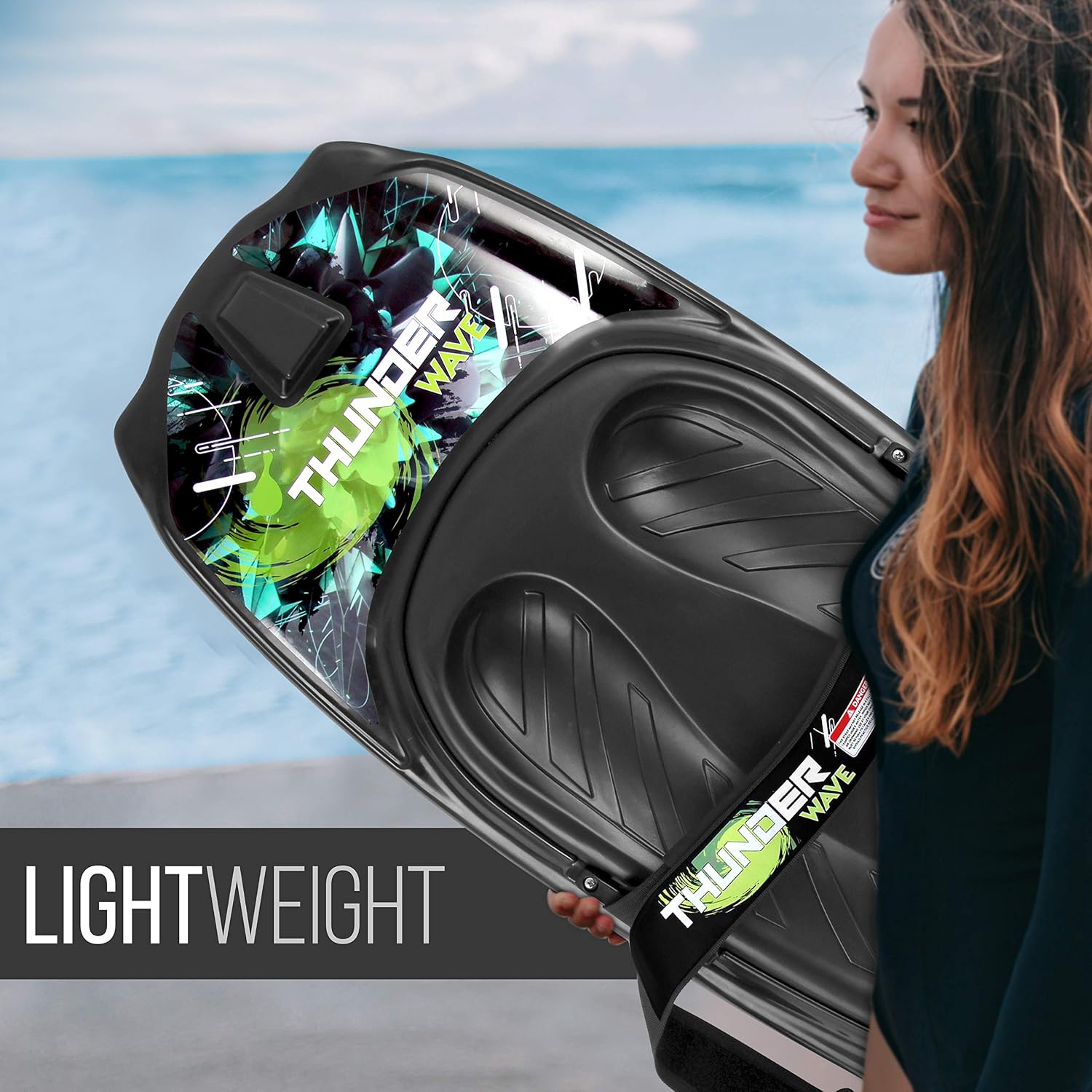SereneLife Thunder Wave Kneeboard, with Strap and Hook for Kids & Adults | Universal Water Sport Kneeboard for Boating, Waterboarding, Kneeling Boogie Boarding, Knee Surfing (Black/Green)