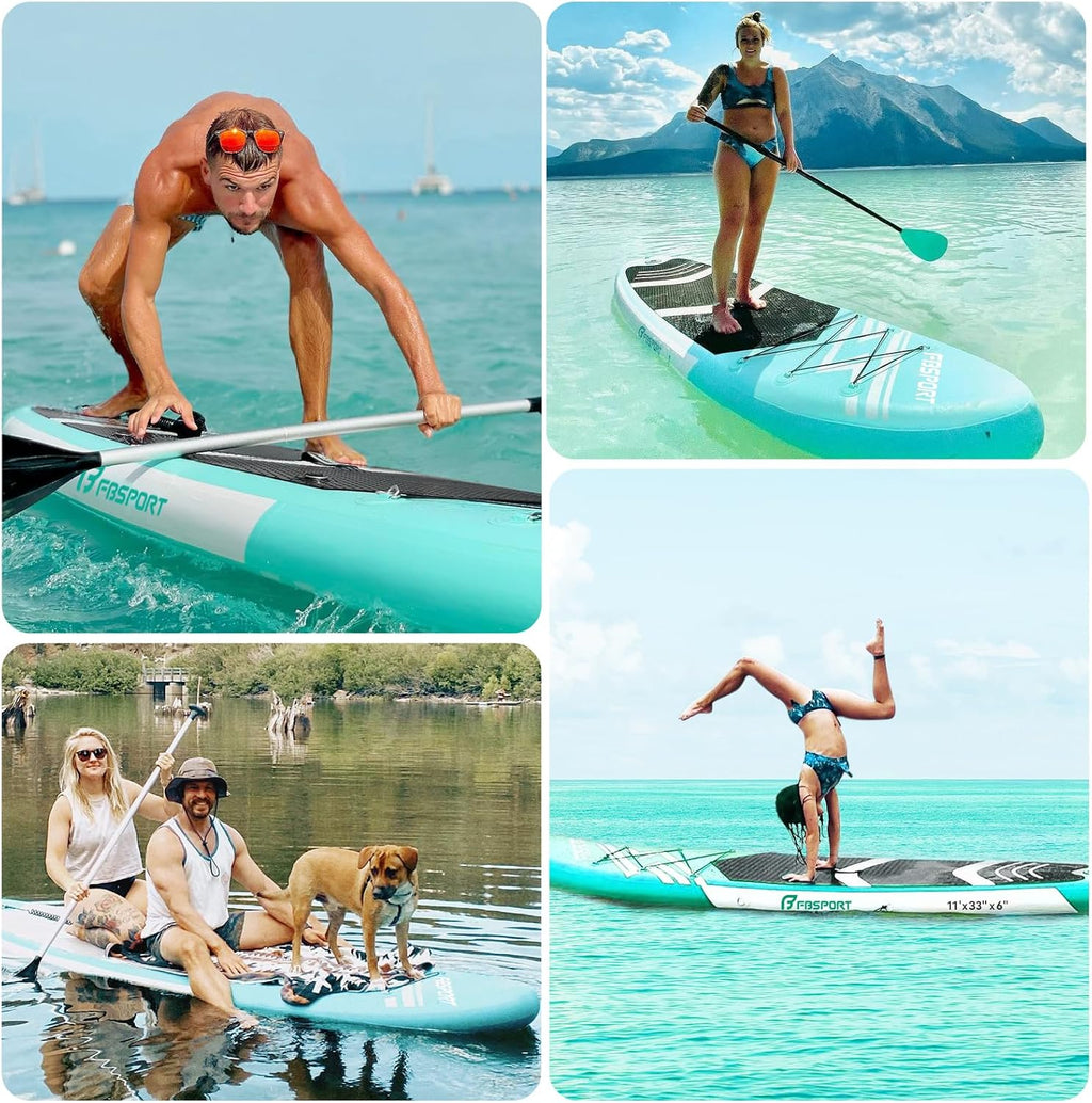 FBSPORT 11' Premium Stand Up Paddle Board, Yoga Board with SUP Accessories & Carry Bag | Wide Stance, Surf Control, Non-Slip Deck, Leash, Paddle and Pump for Youth & Adult
