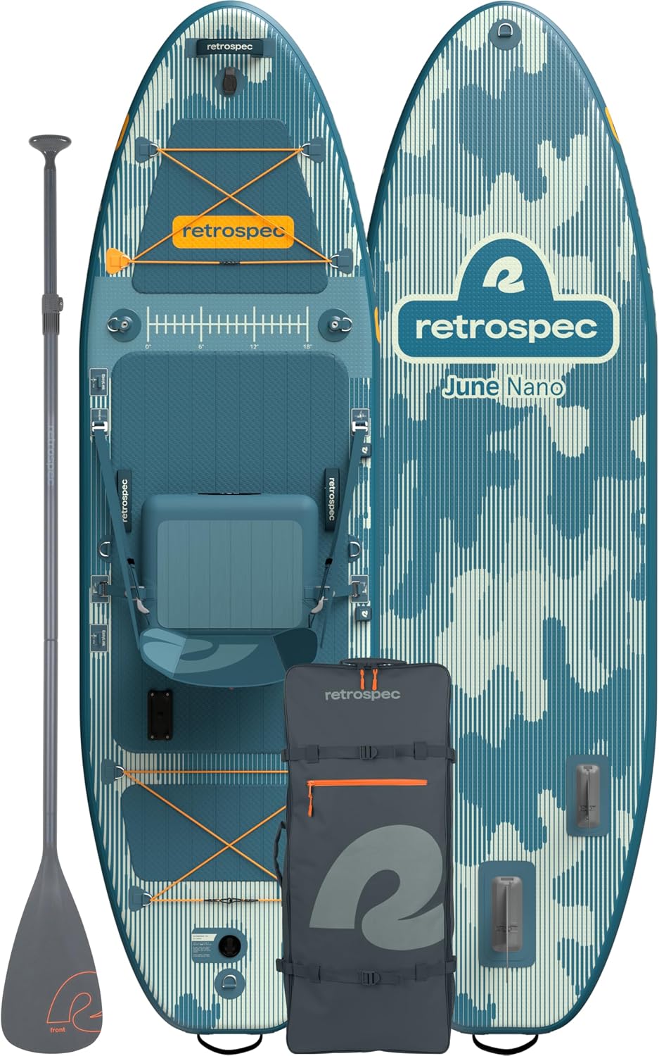 Retrospec June Nano Kids Inflatable Fishing Paddle Board SUP Kayak: 9'6' Hybrid Paddleboard with Rod Holders, Removable Seat - Lightweight Portable Youth Fishing Board