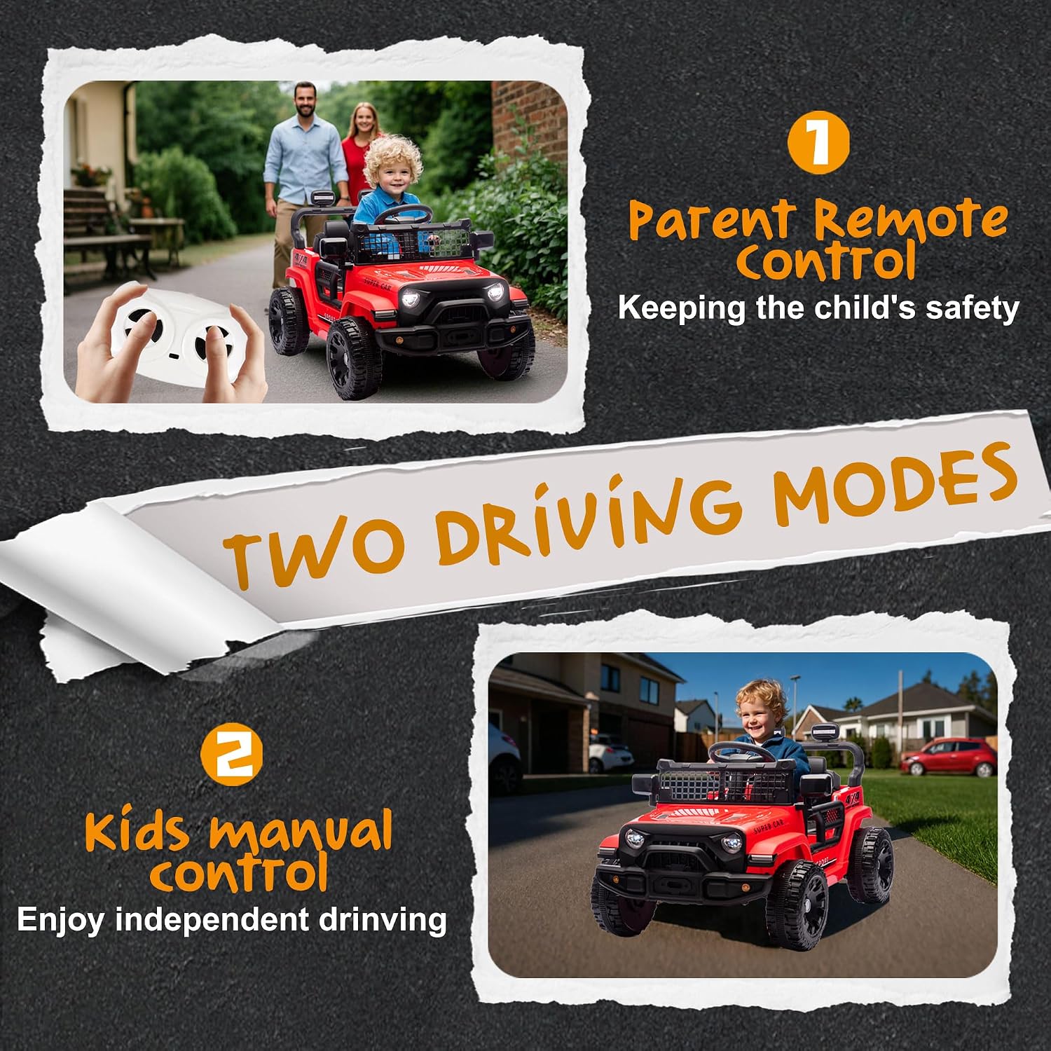 24V Ride On Jeep Car, Toddler Ride On Toys w/Parents Remote Control, One Seat Electric Car for Kids 2-4 with 4-Wheel Suspension, Bluetooth, Music, 1.86-3.11MPH Adjustable Speed, Red