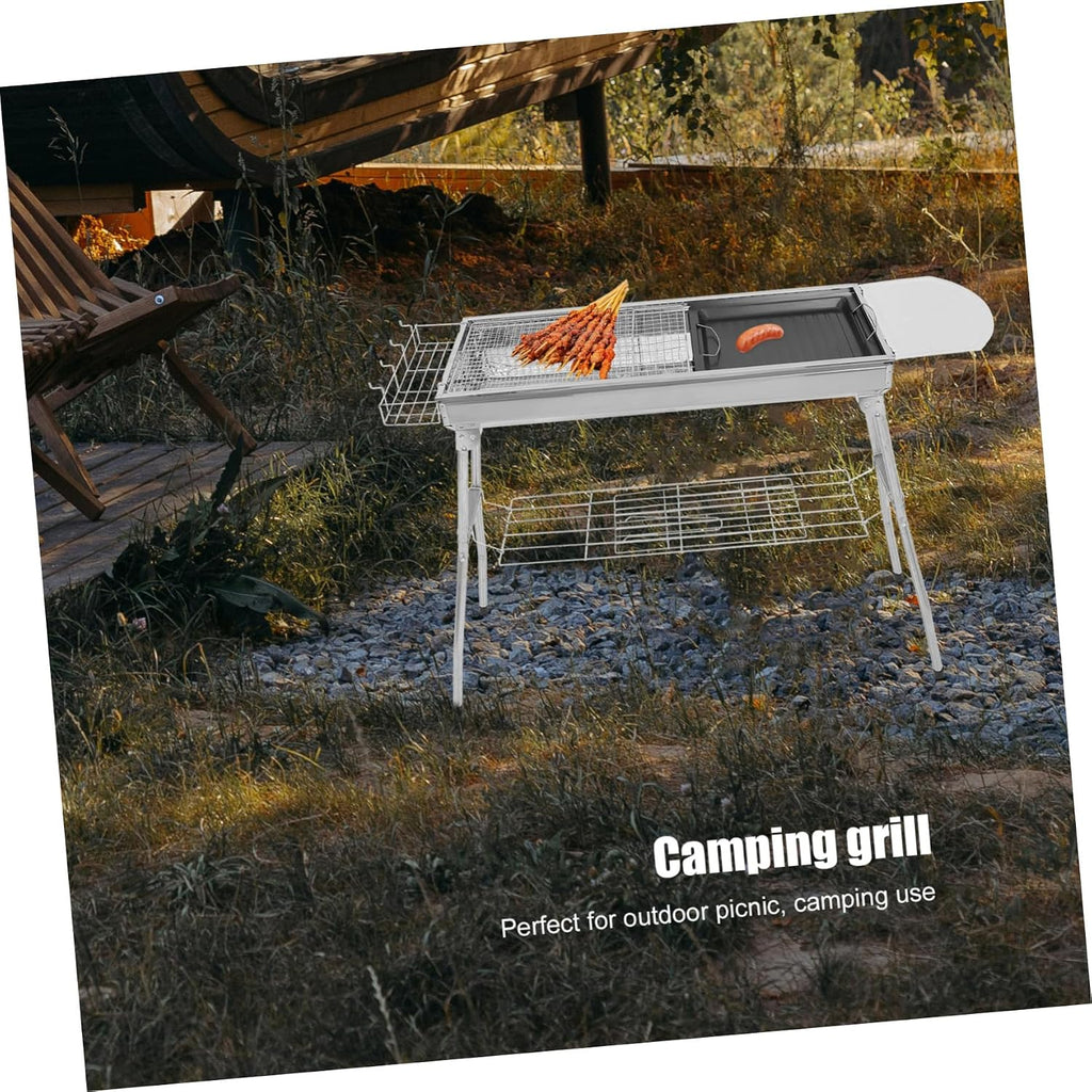 Yardwe 1Set Portable Bbq Grill with Detachable Mesh Net and Pan Barbecue Rack for Camping and Outdoor Picnics Easy to Clean Durable Safe Bbq Tool
