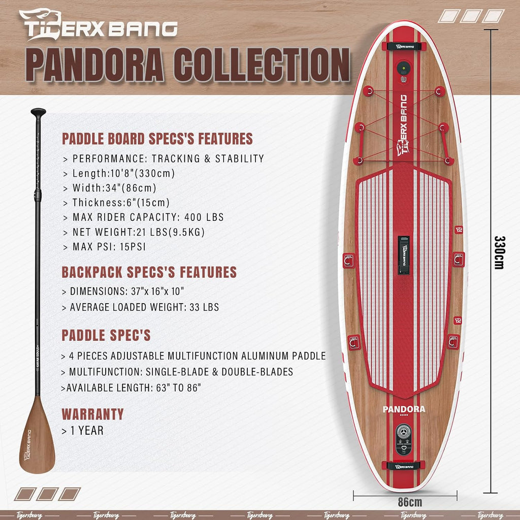 TIGERXBANG Paddle Board, 10.8' Stand Up Paddle Board with Premium Complete Inflatable SUP Accessories, Extra Wide Paddleboards for Adults & Kids-Pandora Collection