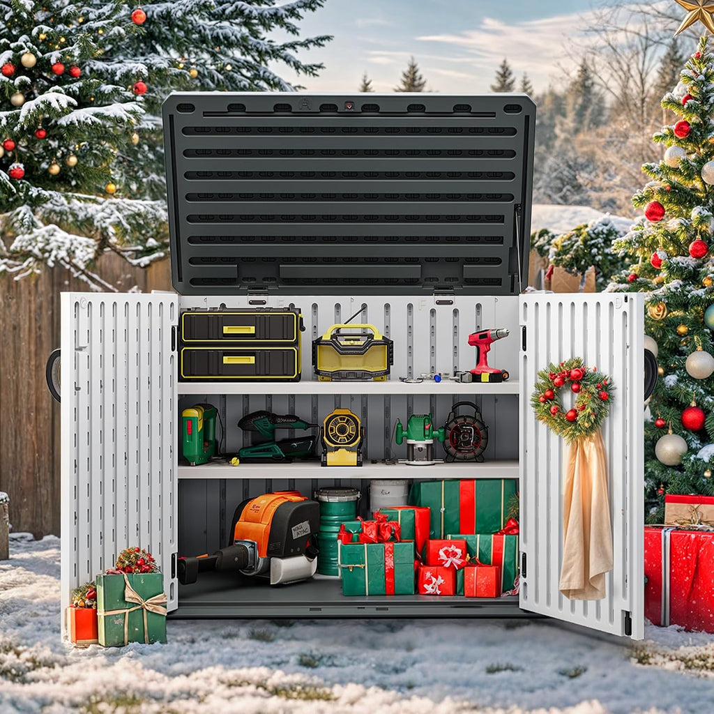 YITAHOME Outdoor Resin Storage Sheds with X-Shaped Lockable Door, 39 in Height Lockable Waterproof Horizontal Shed w/o Shelf, Easy to Assemble Shed Storage for Garden Tools, Light Gray