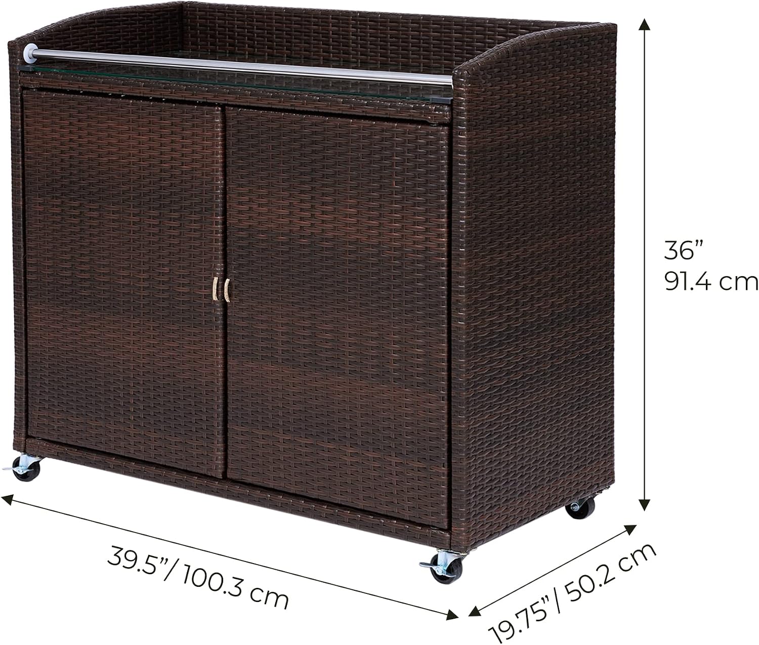 Teamson Home Veronica Outdoor Portable PE Rattan Serving Cart with Wheels, Brown