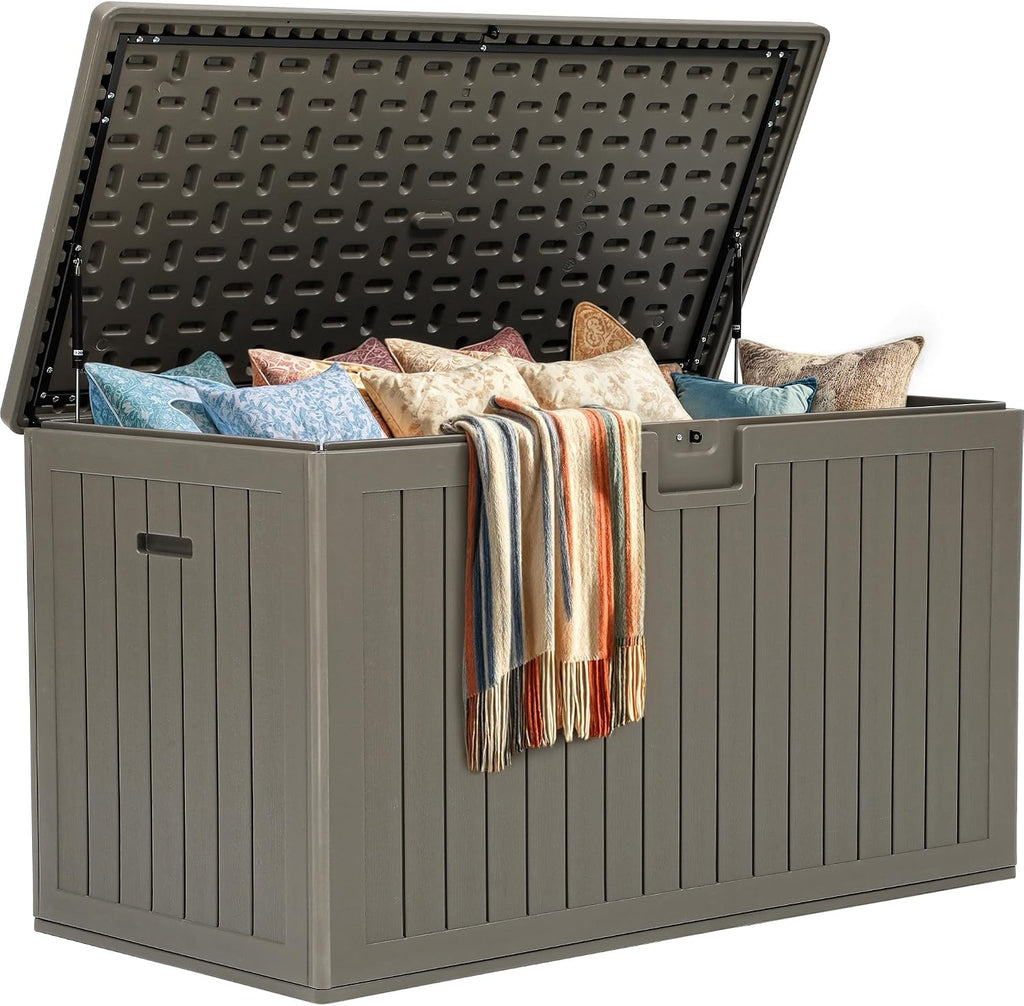 YITAHOME 220 Gallon Double-Wall Deck Box with Divider & Side Handles, Outdoor Large Storage for Patio Furniture Cushions, Garden Pool Accessories, Water Resistant & Lockable