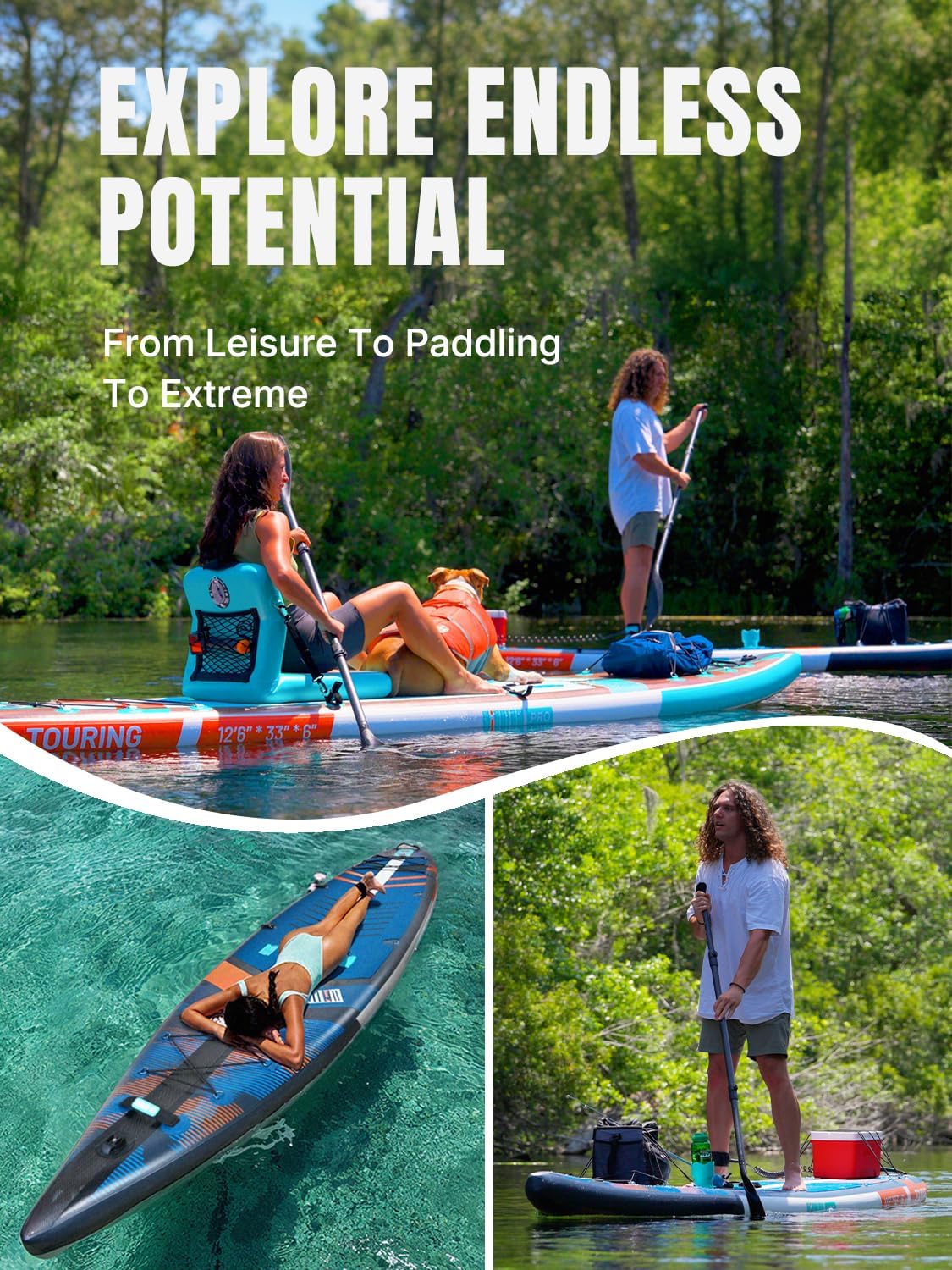 Niphean PRO (Extra Large) Inflatable Paddle Board with Seat, 11'6'/12'6' Stand Up Paddle Board with Pressure Gauge, StabilTrac Fin, Upgraded All-Round/Touring SUP for Adult Adventures, 2+1 Person