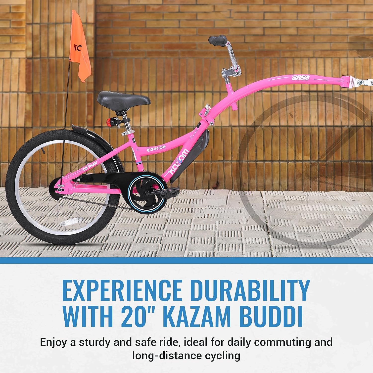 KaZAM Co-Pilot Bike Trailer - 20 Inch Bike Trailer with Adjustable BMX Stem and Handlebar - Lightweight Aluminum Frame and Padded Saddle for Cycling - Perfect for Family Rides