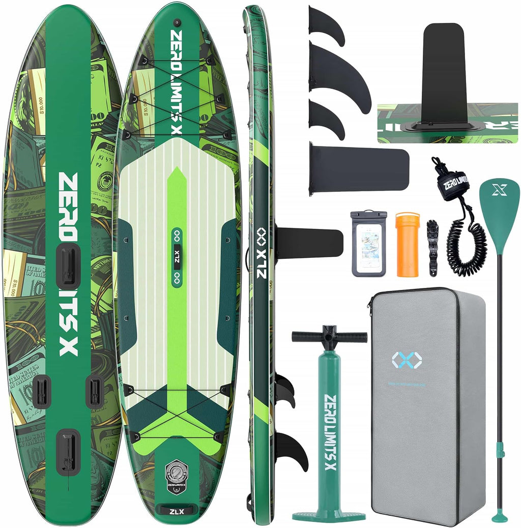 ZLX Inflatable Stand Up Paddle Board, 10'6' SUP Non-Slip Stable Deck Pad, Unique Center Fin, Premium Accessories, Paddleboard for Adults, Beginners, All Skill Levels