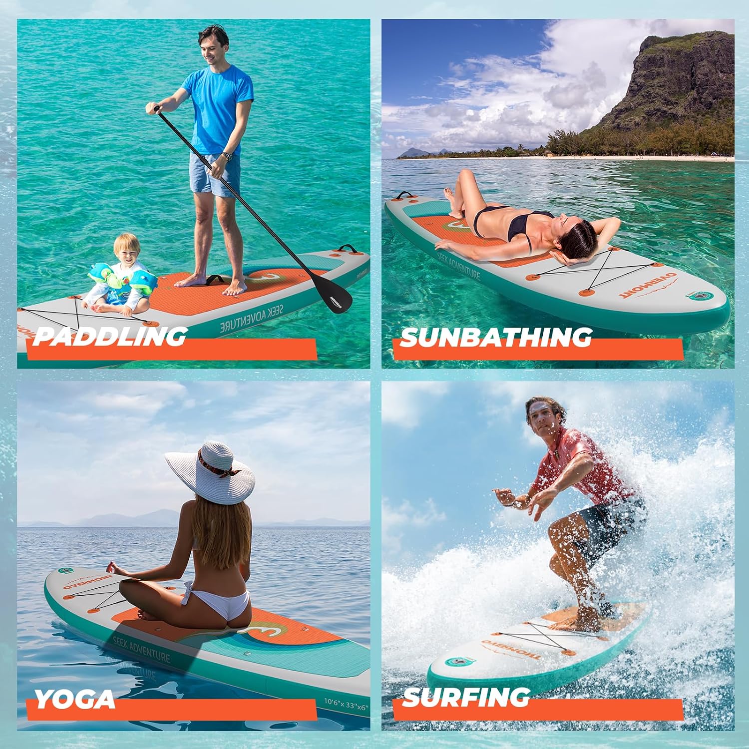 Overmont Inflatable Stand Up Paddle Board with Premium SUP Accessories, 10'6'' Wide Durable Design, Non-Slip Stable Deck for Youth & Adults of All Skill Levels, Leash Paddle & Pump Included