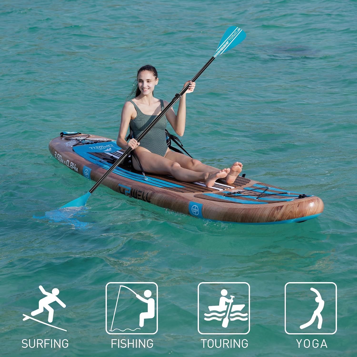 UPWELL 11'6'/11'2'/11'/10'8'/10'6'/10'2' Inflatable Stand Up Paddle Board with sup Accessories Including Backpack, Repairing Kits, Non-Slip Deck, Leash, 3 Fins, Paddle and Hand Pump