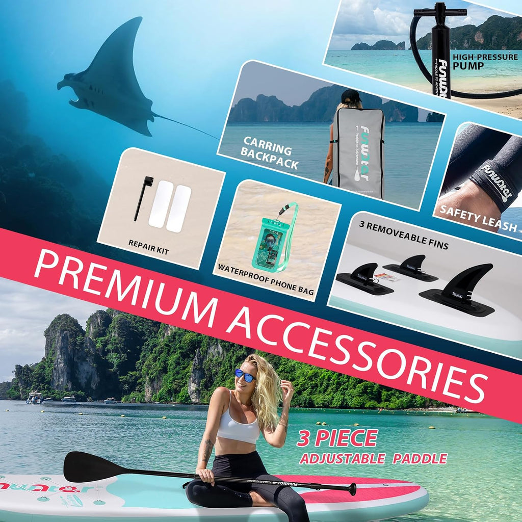 FunWater Inflatable Stand Up Paddle Board 10'6'/11'/11'6' Paddle Board for Adults & Youth, Paddleboards Inflatable with Premium SUP Accessories, Wide Stable, Non-Slip Comfort Deck