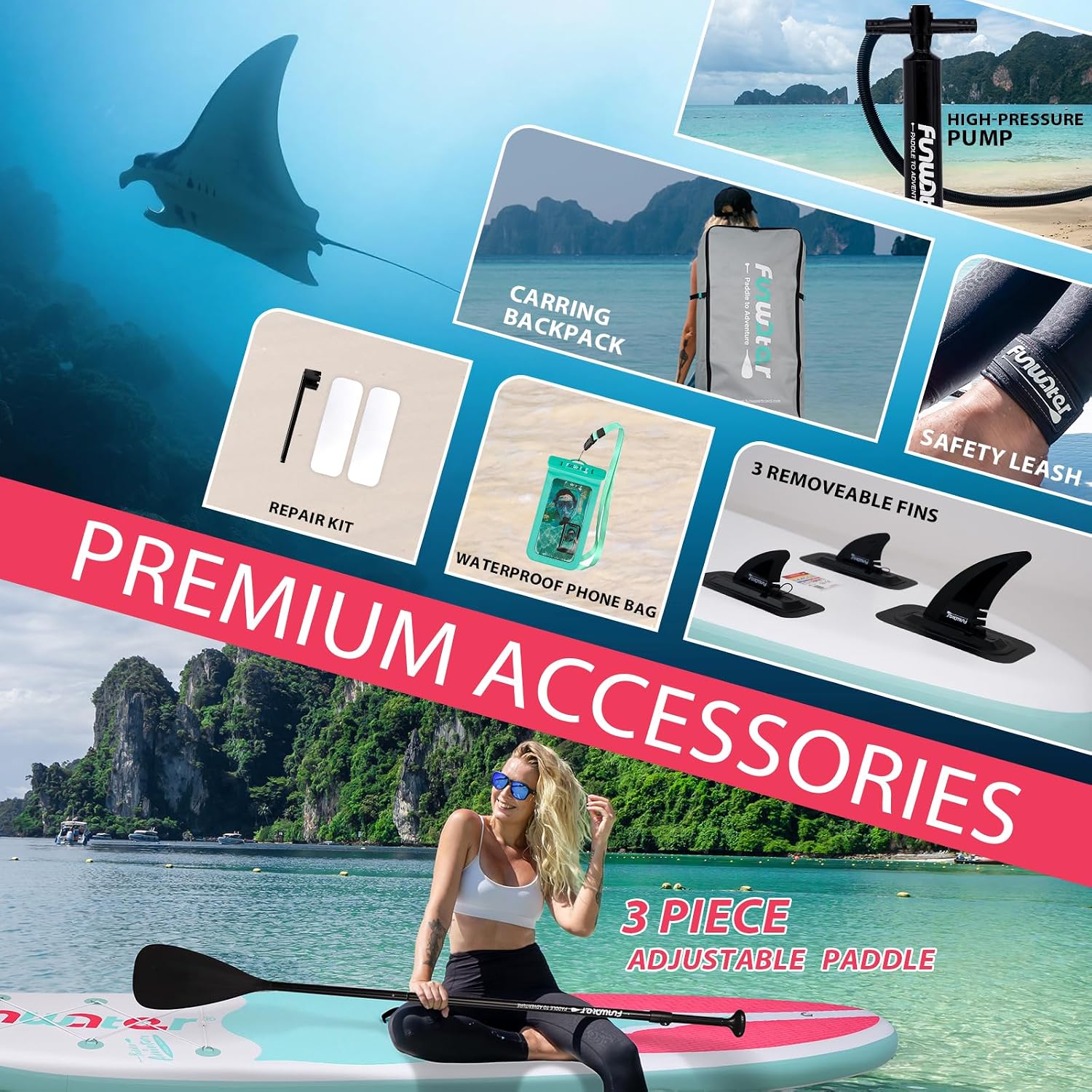 FunWater Inflatable Stand Up Paddle Board 10'6'/11'/11'6' Paddle Board for Adults & Youth, Paddleboards Inflatable with Premium SUP Accessories, Wide Stable, Non-Slip Comfort Deck