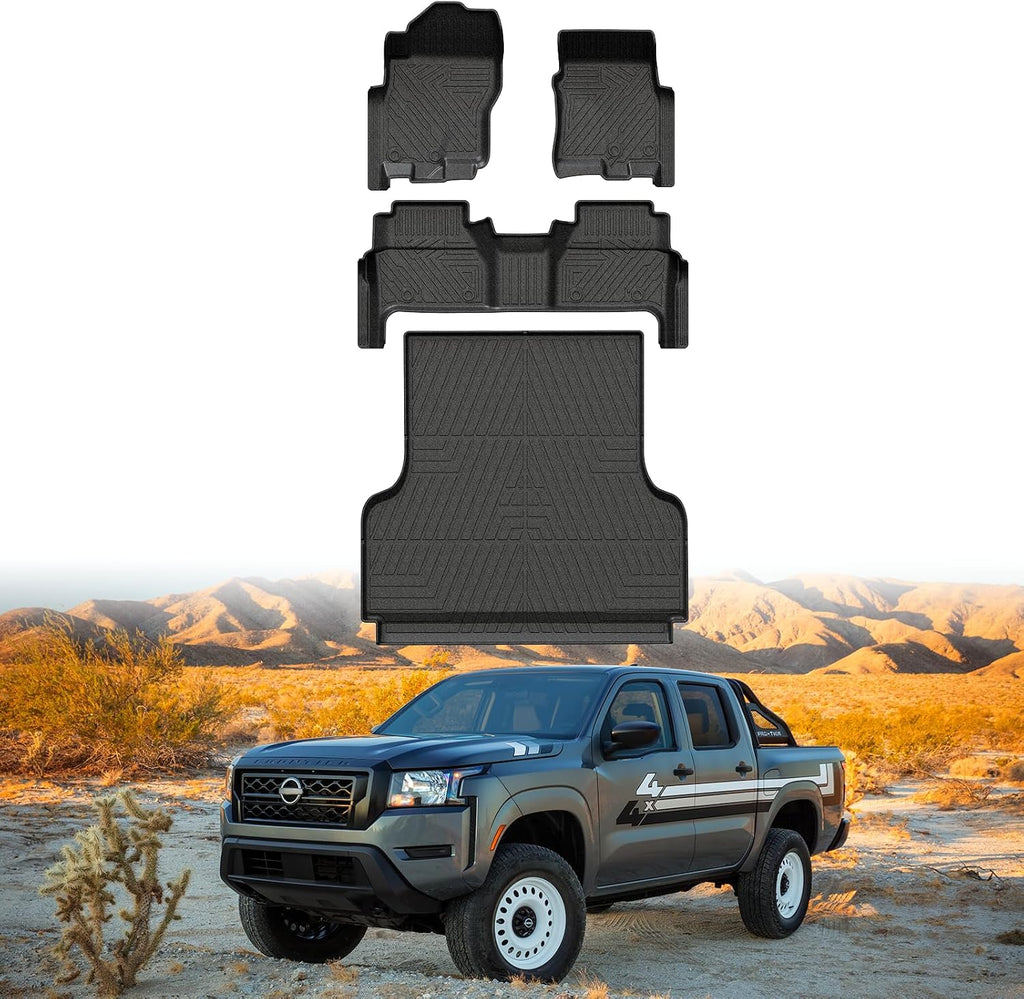 Mixsuper Floor Mat & Cargo Liner for Nissan Frontier 2022-2026 (Crew Cab),with 2nd Row Under-Seat Storage(Not with Under Seat Speaker),TPE Floor Liners Protection for Frontier Accessories,Car Mats