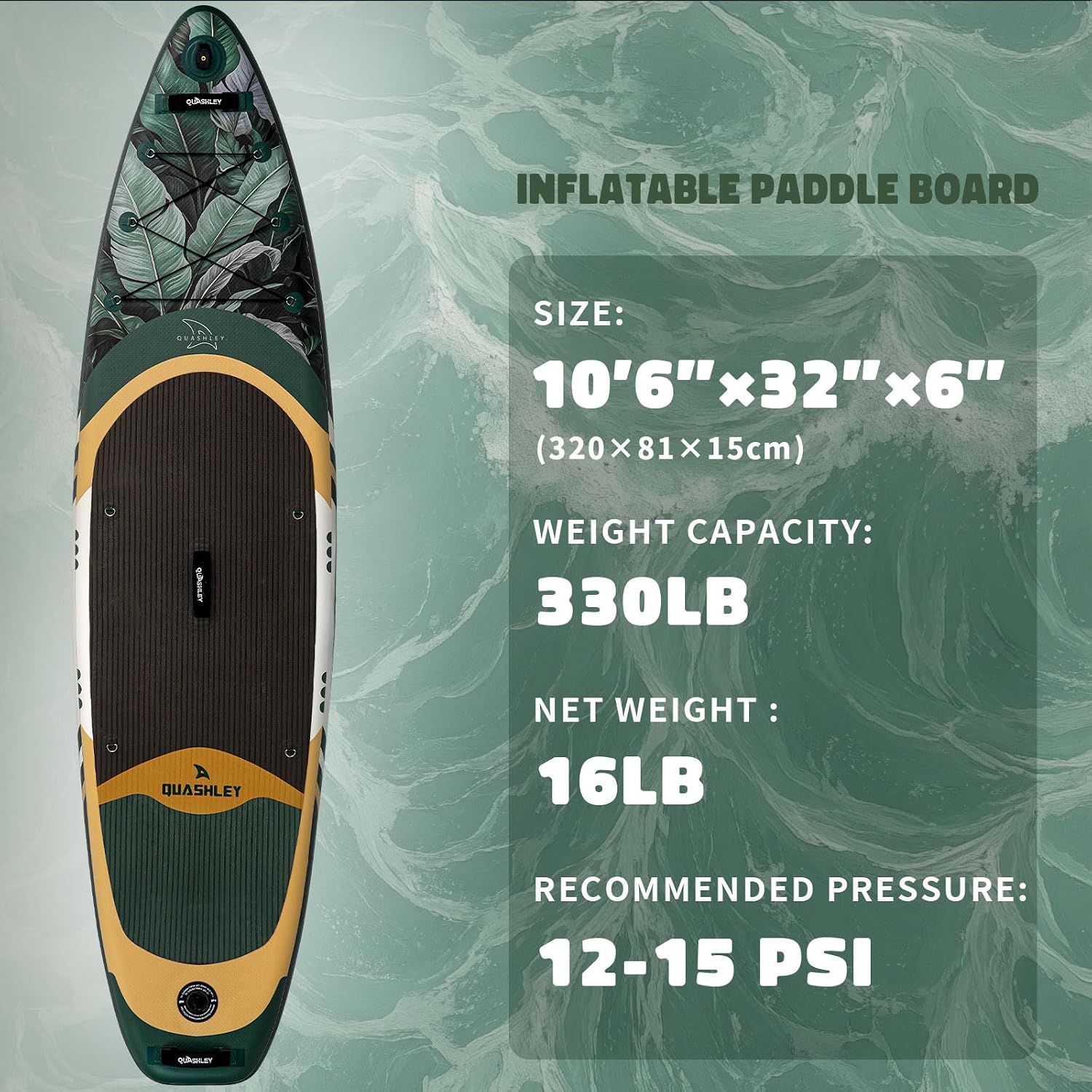 Quashley Inflatable Paddle Board Extra Wide Stand Up Paddleboards 11'×34' with All Premium Paddle Board Accessories,Inflatable SUP for Adults/Family,Beginner-Friendly,Removable Fin,Hand Pump