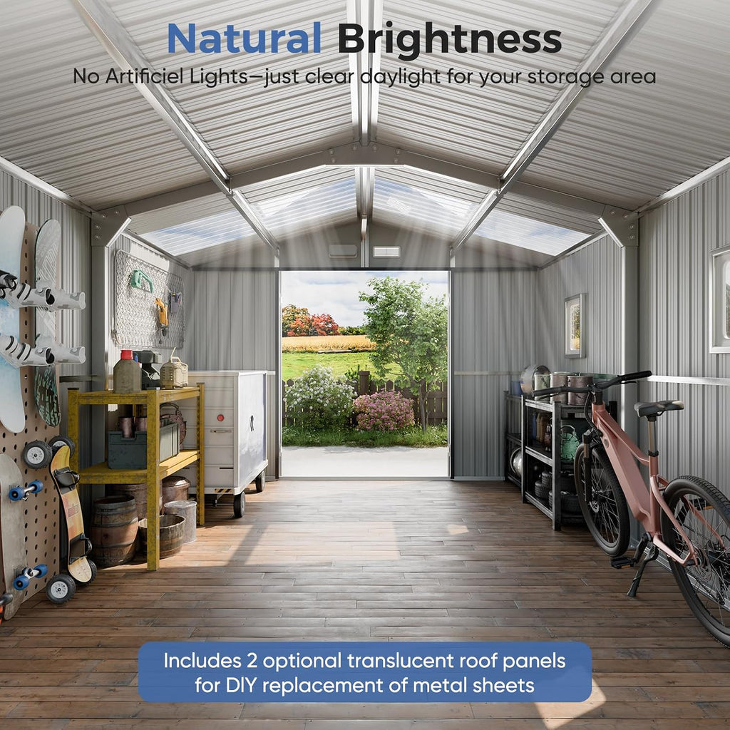 K Knowbody 10x12 FT Heavy Duty Metal Shed, 20-Gauge Reinforced Frame with Powder Coating, 50 PSF Snow Load & 120 MPH Wind Rated, Large Outdoor Storage Building with Skylight for Garden & Bike