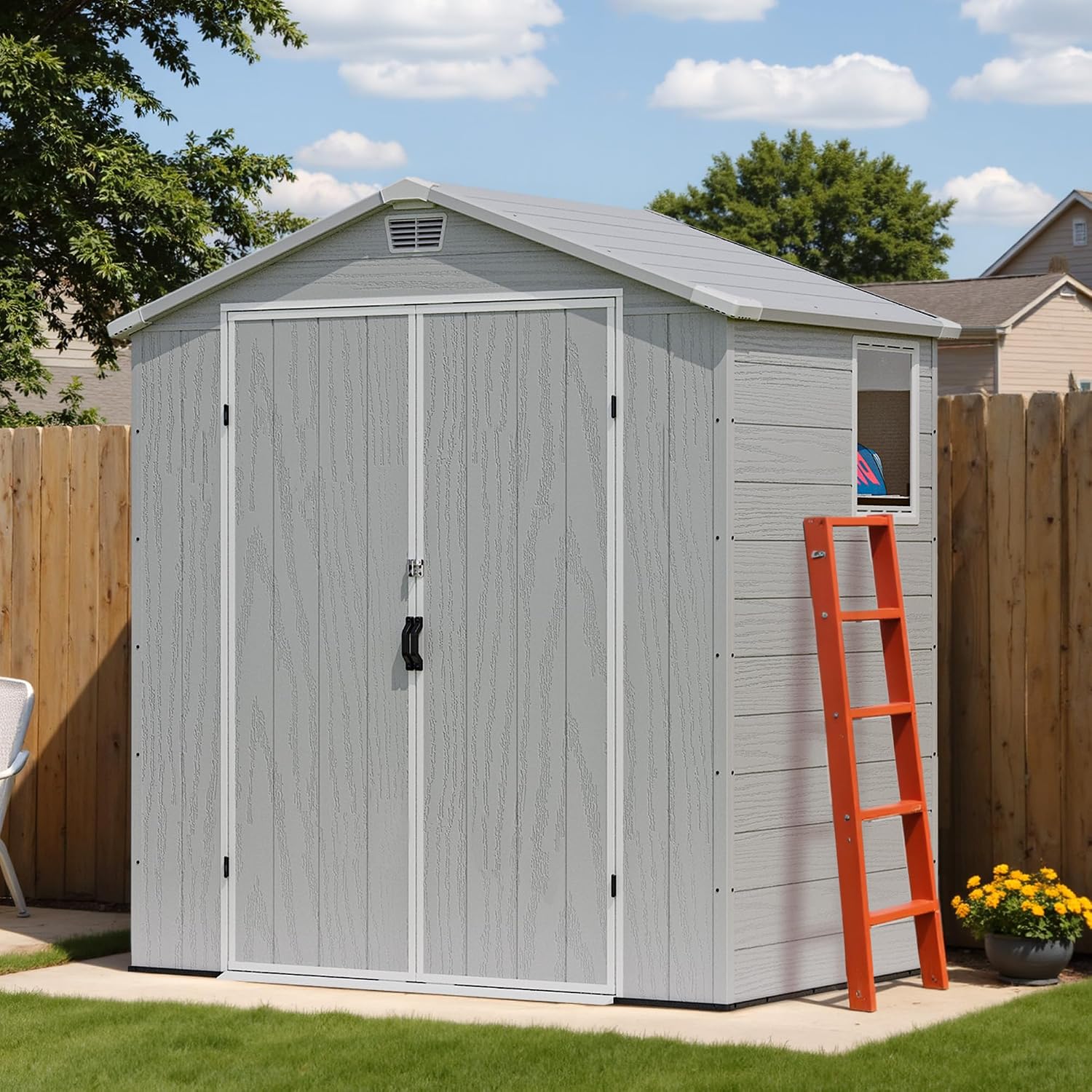 Devoko 6x4 FT Plastic Outdoor Storage Shed - Lockable Resin Tool Shed with Window & Floor - Easy Assembly for Garden, Backyard