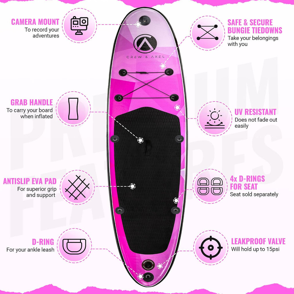 Crew Axel Inflatable Paddle Board 10'33'6' Extra Wide & Lightweight (18lb) Paddle Board – Premium SUP Set Includes 2 Bags, Floating Paddle, Camera Mount, 3 Fins, Dual Pump Kit