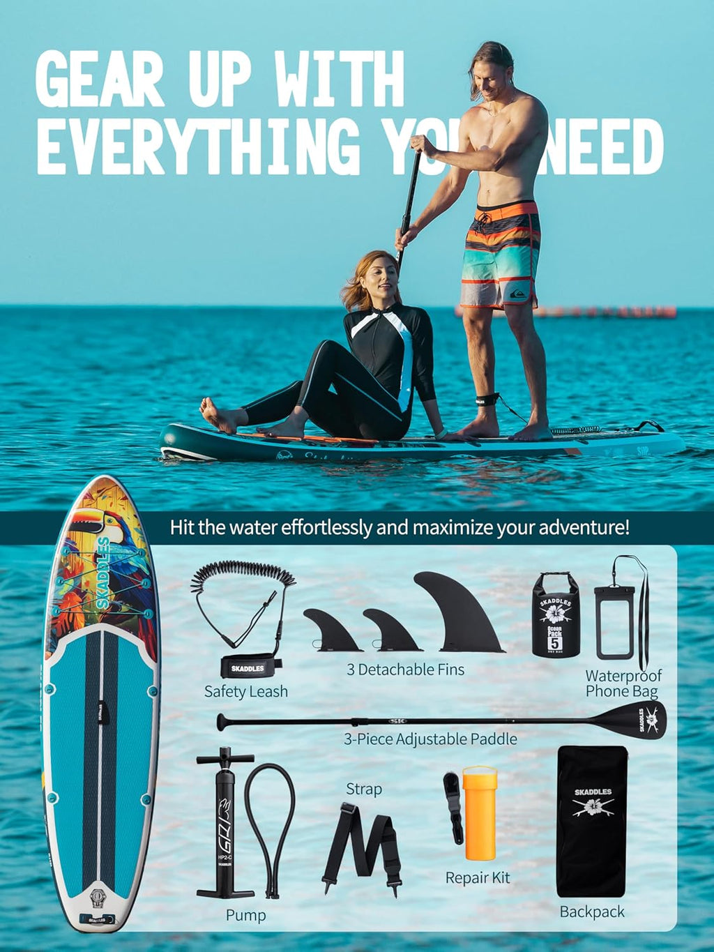 10'6'' Inflatable Stand Up Paddle Board (SUP) for Adults and Youth with Non-Slip Deck – Complete Accessories Kit, for Fishing, Yoga, Fitness & Family Fun