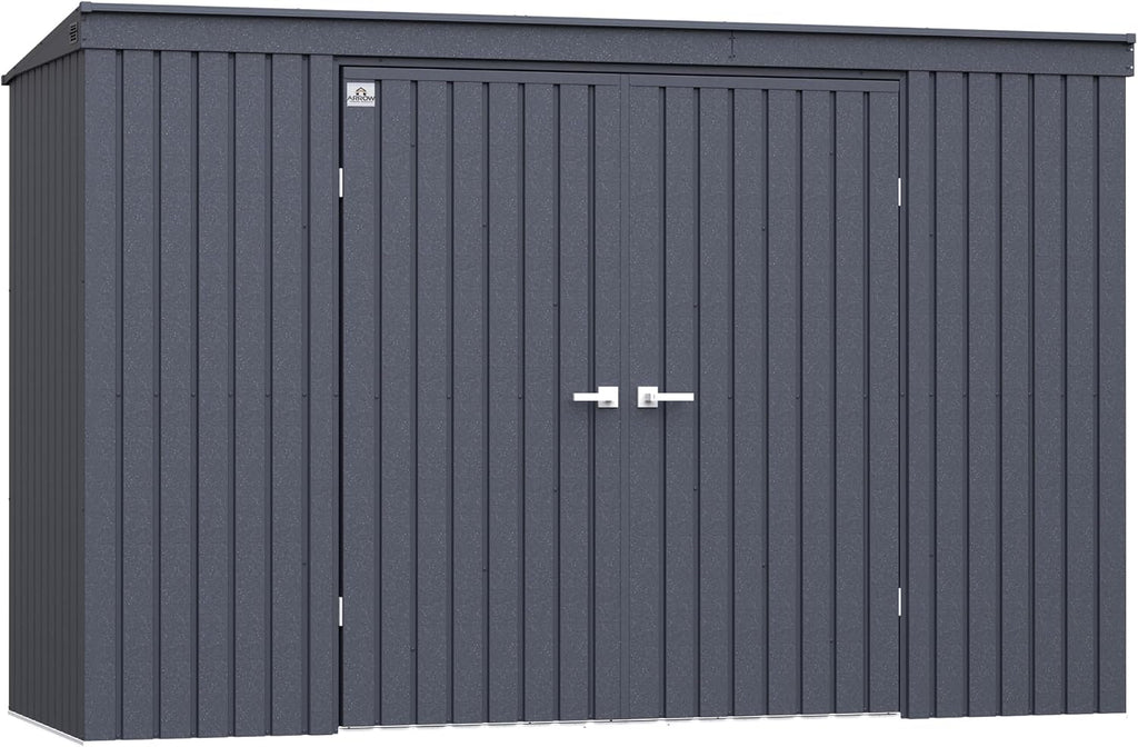 Arrow Shed Elite 10' x 4' Tall Outdoor Steel Storage Shed with High Gable and Lockable Doors Storage Building with Pent Roof, Anthracite